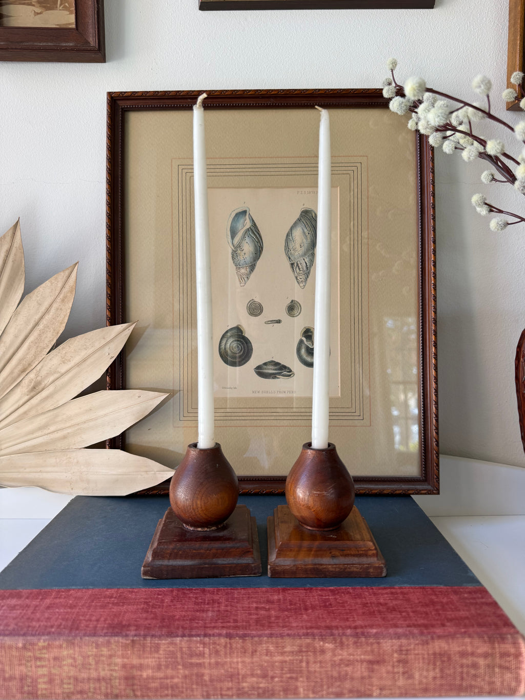 Vintage Wood Taper Candle Holders, Set of Two