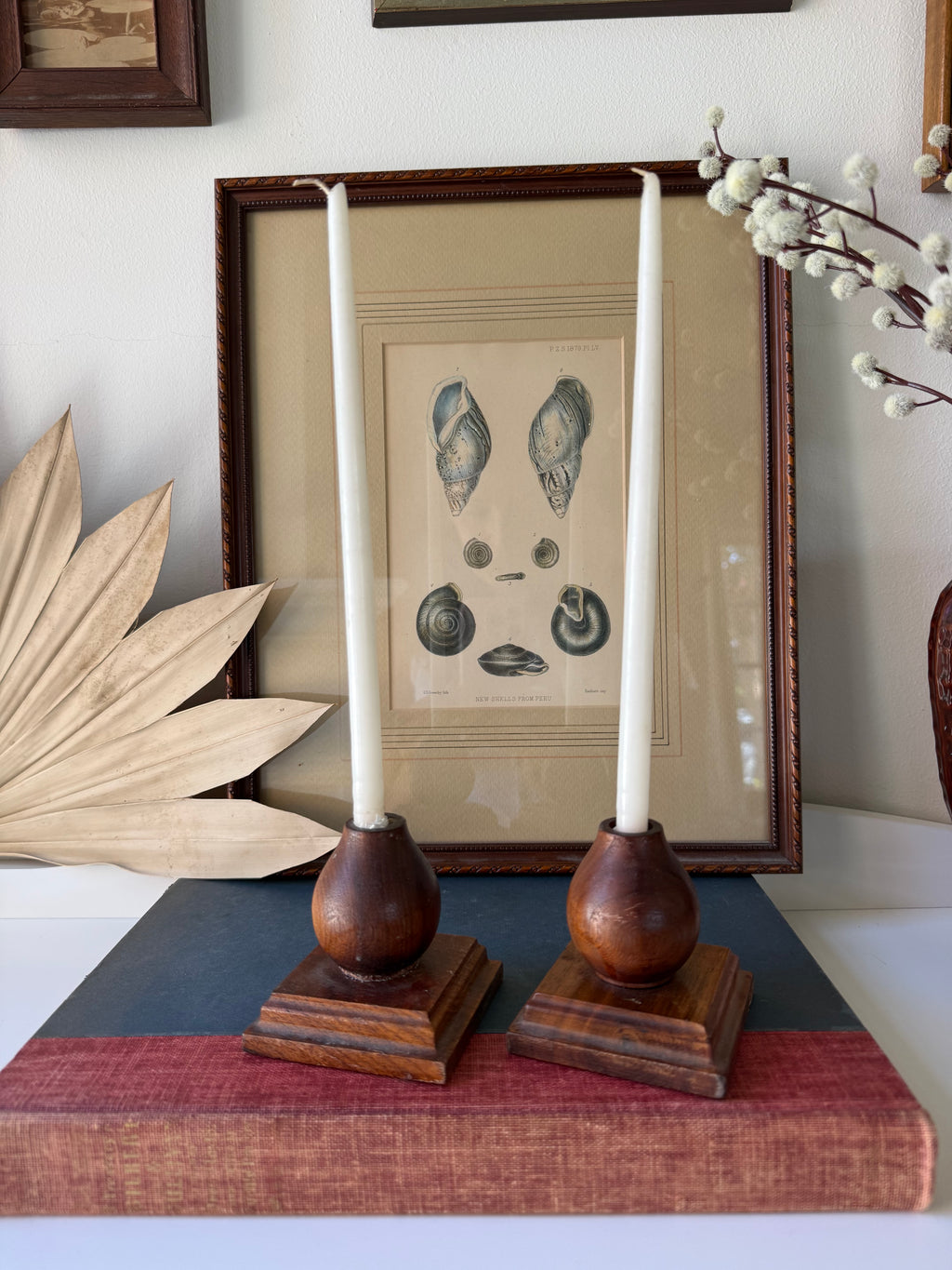 Vintage Wood Taper Candle Holders, Set of Two