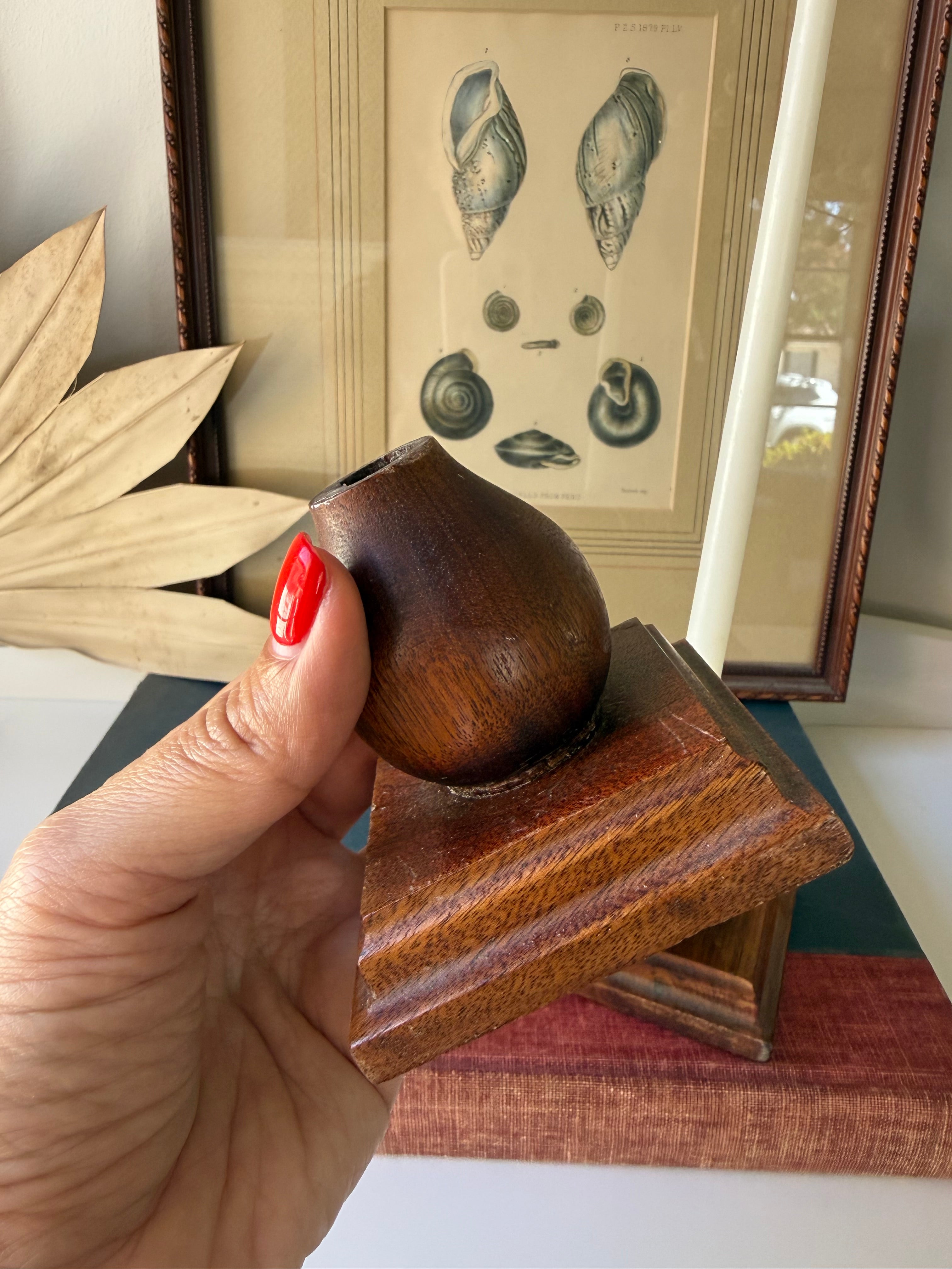 Vintage Wood Taper Candle Holders, Set of Two