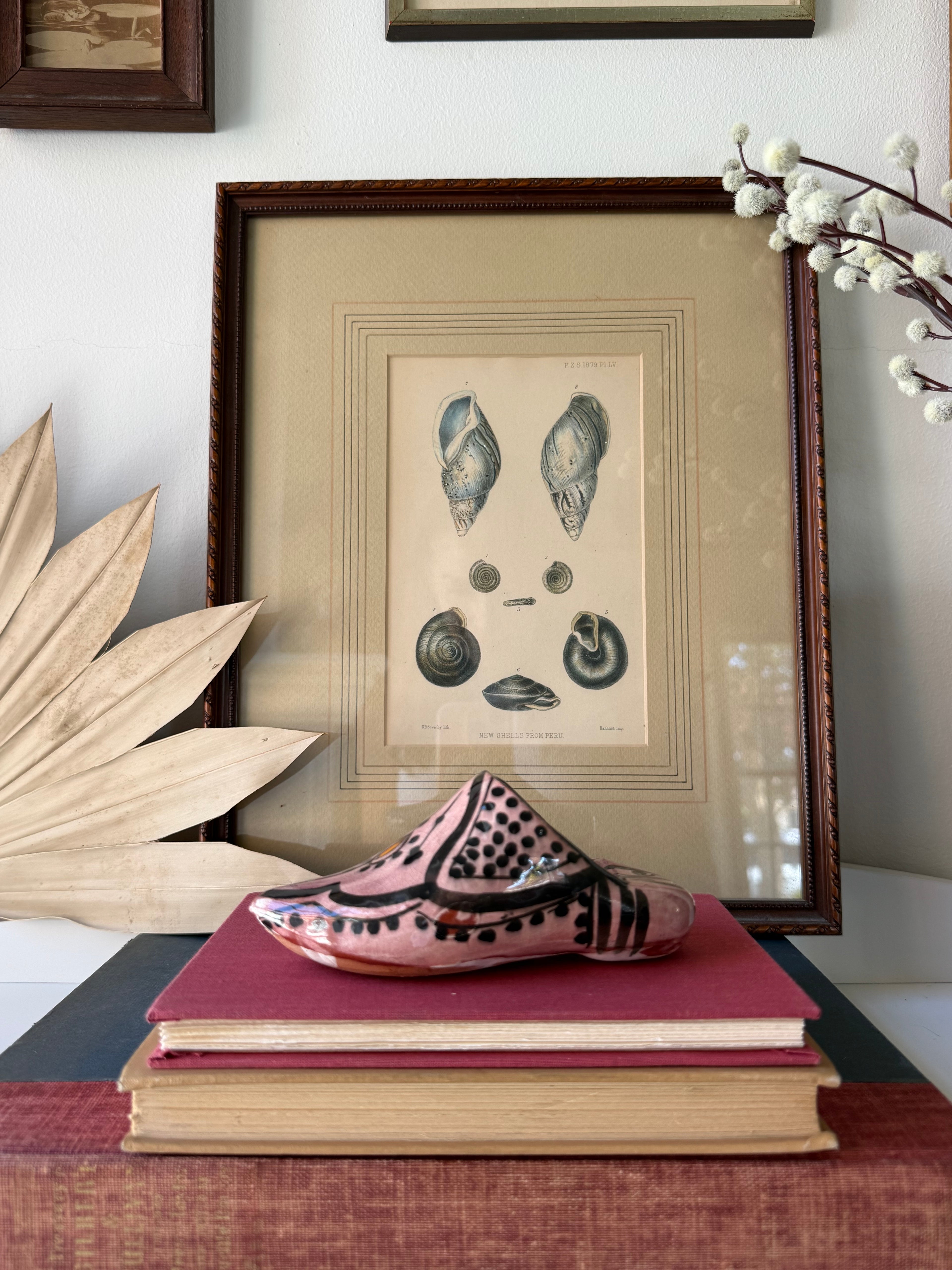 Vintage Moroccan Hand-Painted Ceramic Slipper Wall Pocket