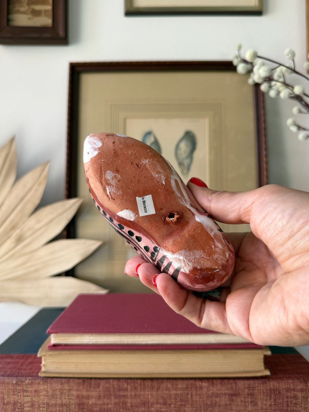Vintage Moroccan Hand-Painted Ceramic Slipper Wall Pocket
