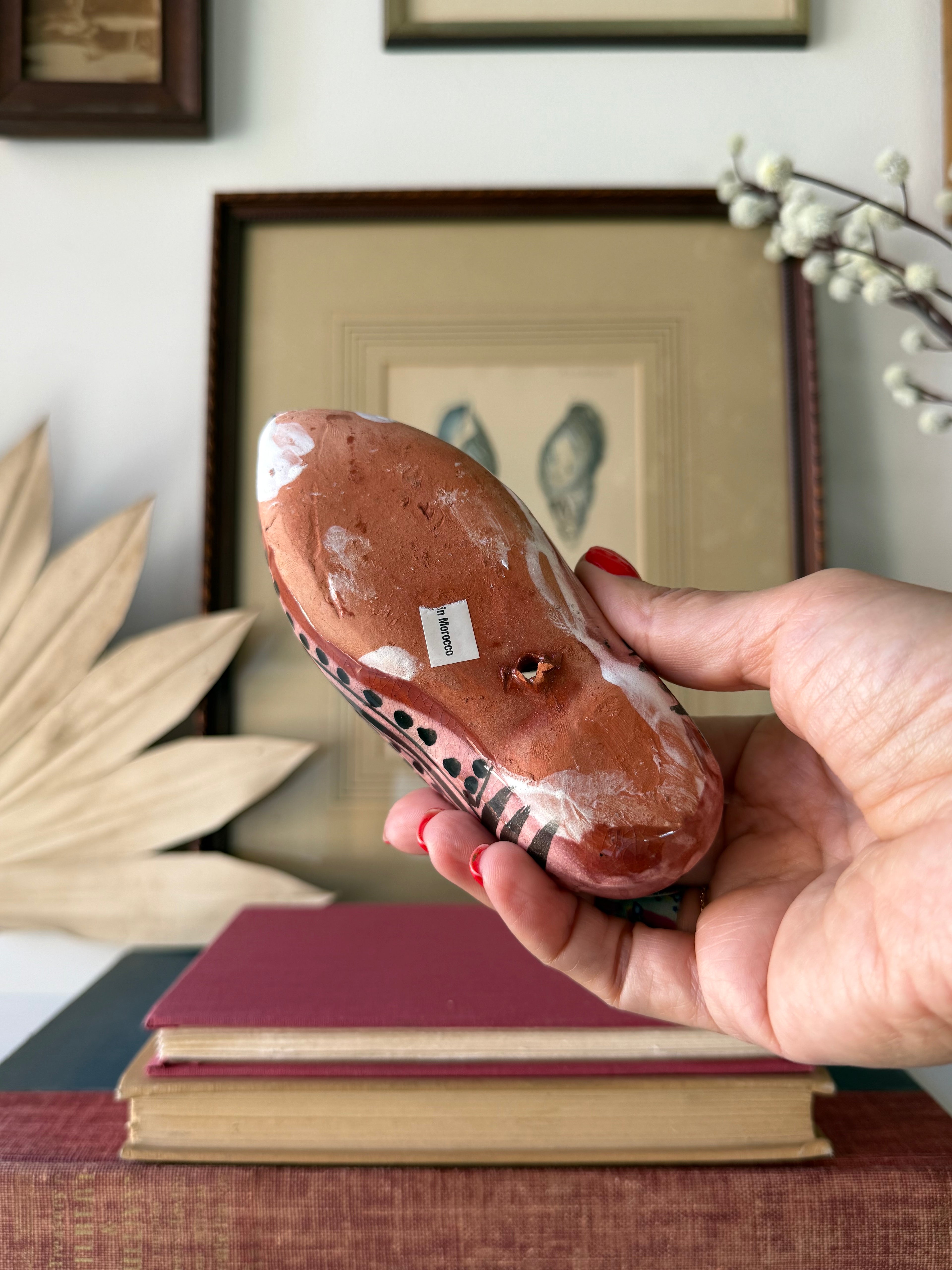 Vintage Moroccan Hand-Painted Ceramic Slipper Wall Pocket