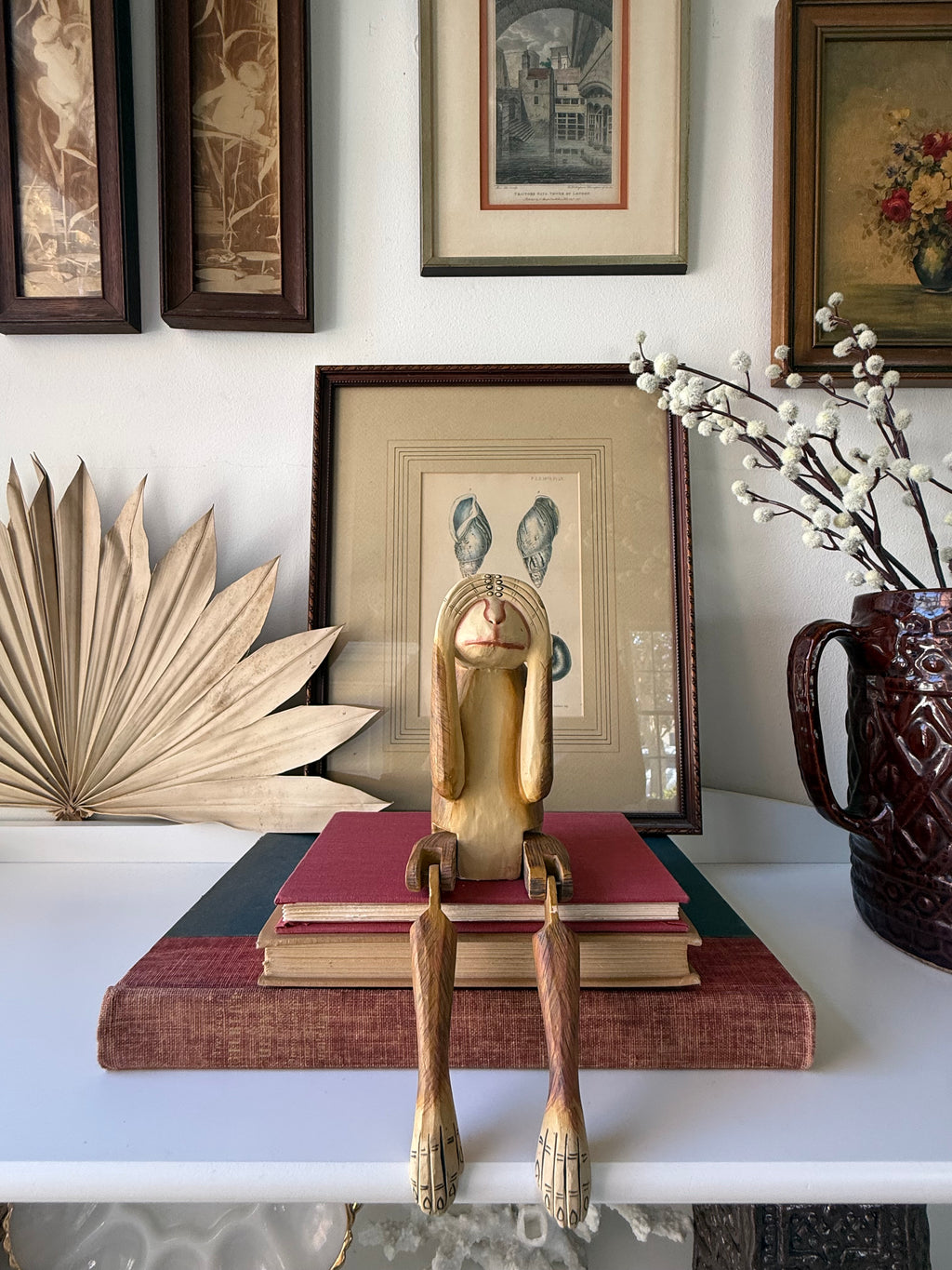 Vintage Hand-Painted Wood Monkey Shelf Sitter