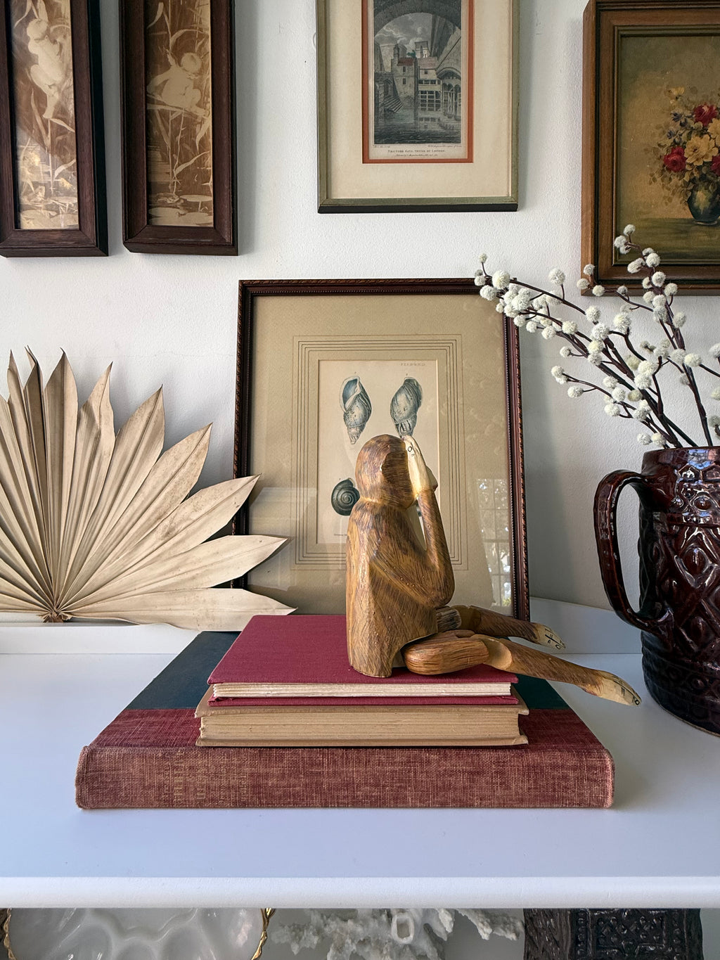 Vintage Hand-Painted Wood Monkey Shelf Sitter