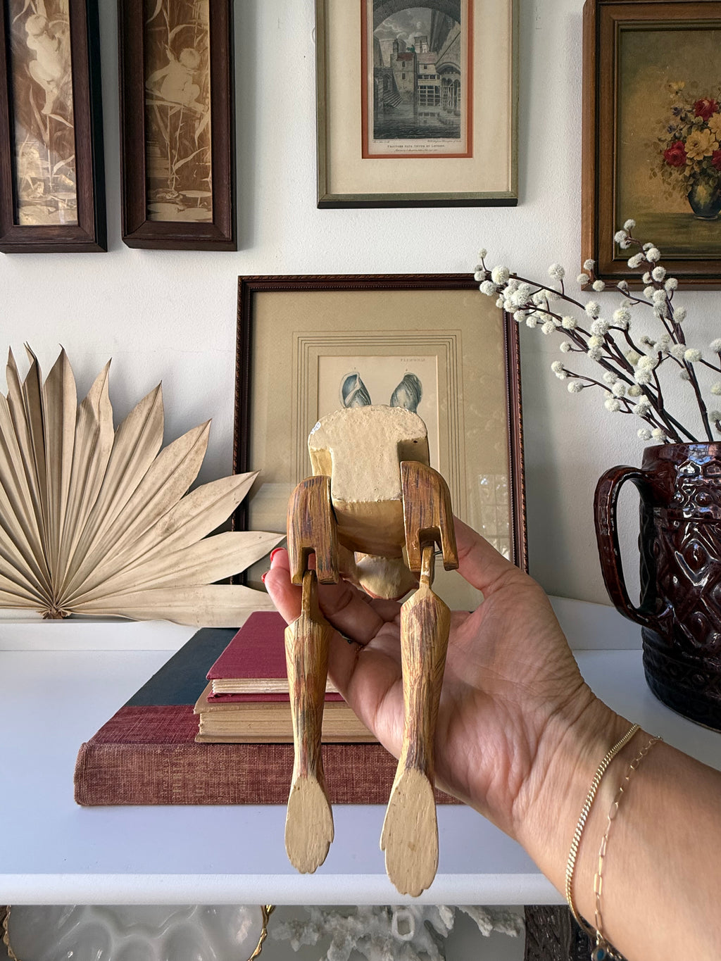 Vintage Hand-Painted Wood Monkey Shelf Sitter