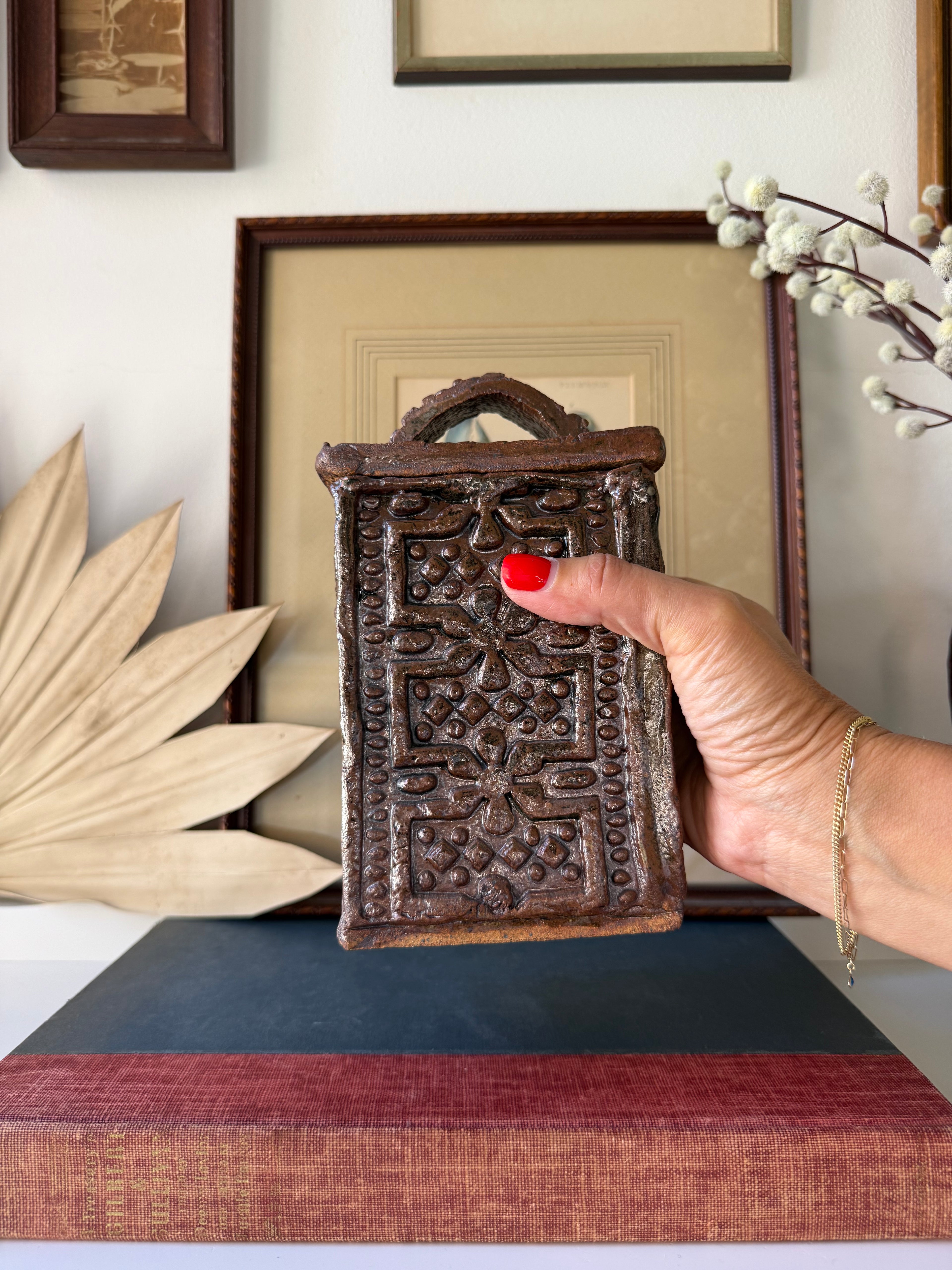 Vintage Embossed Folk Art Lidded Vessel