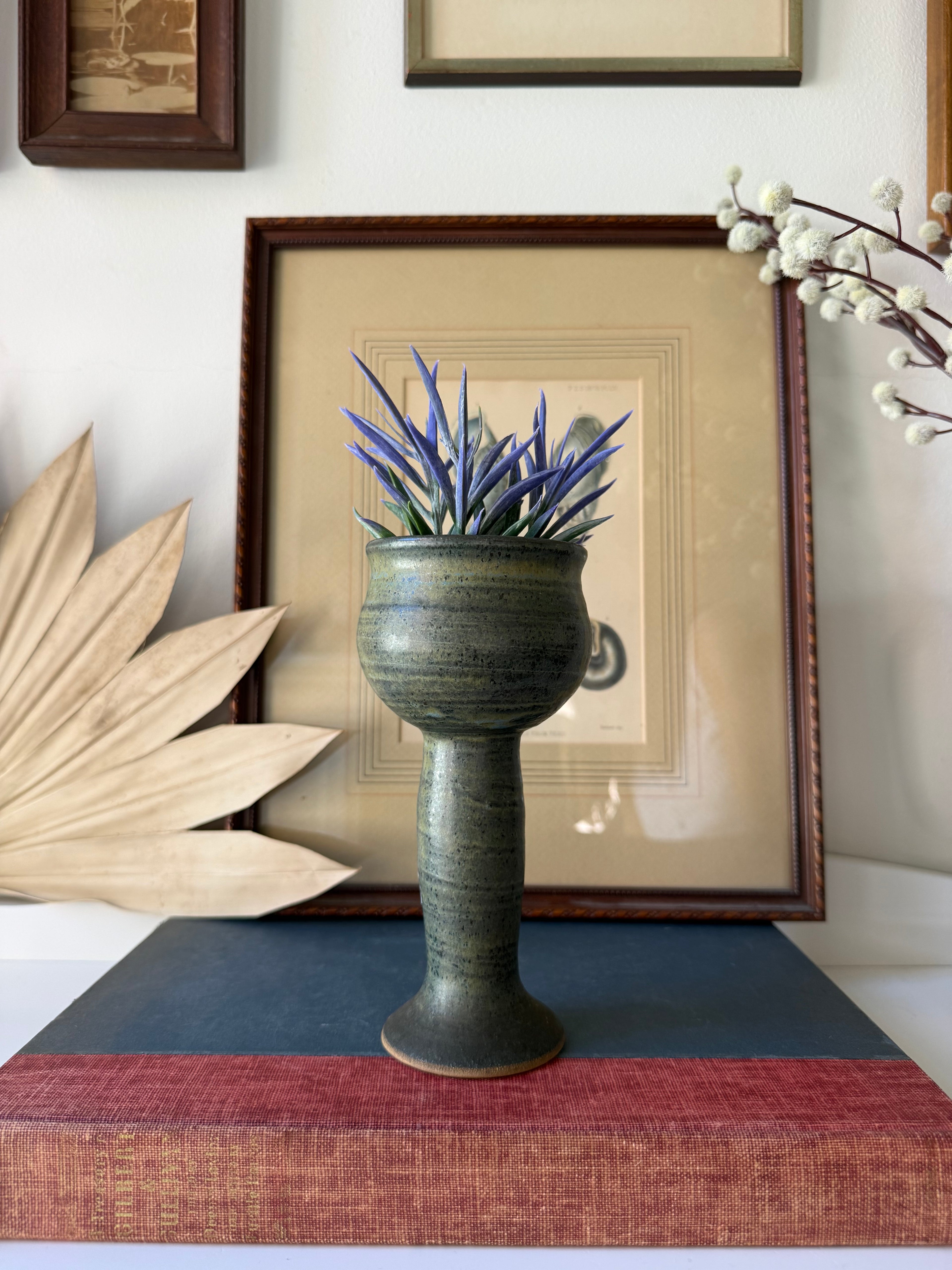 Vintage Signed Studio Pottery Pedestal Vase
