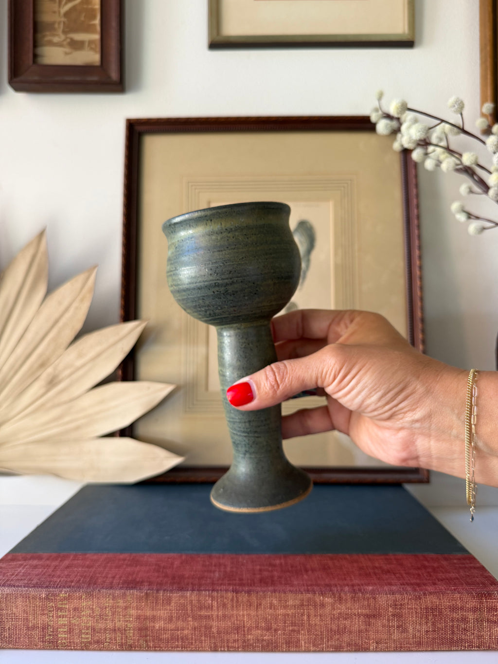 Vintage Signed Studio Pottery Pedestal Vase