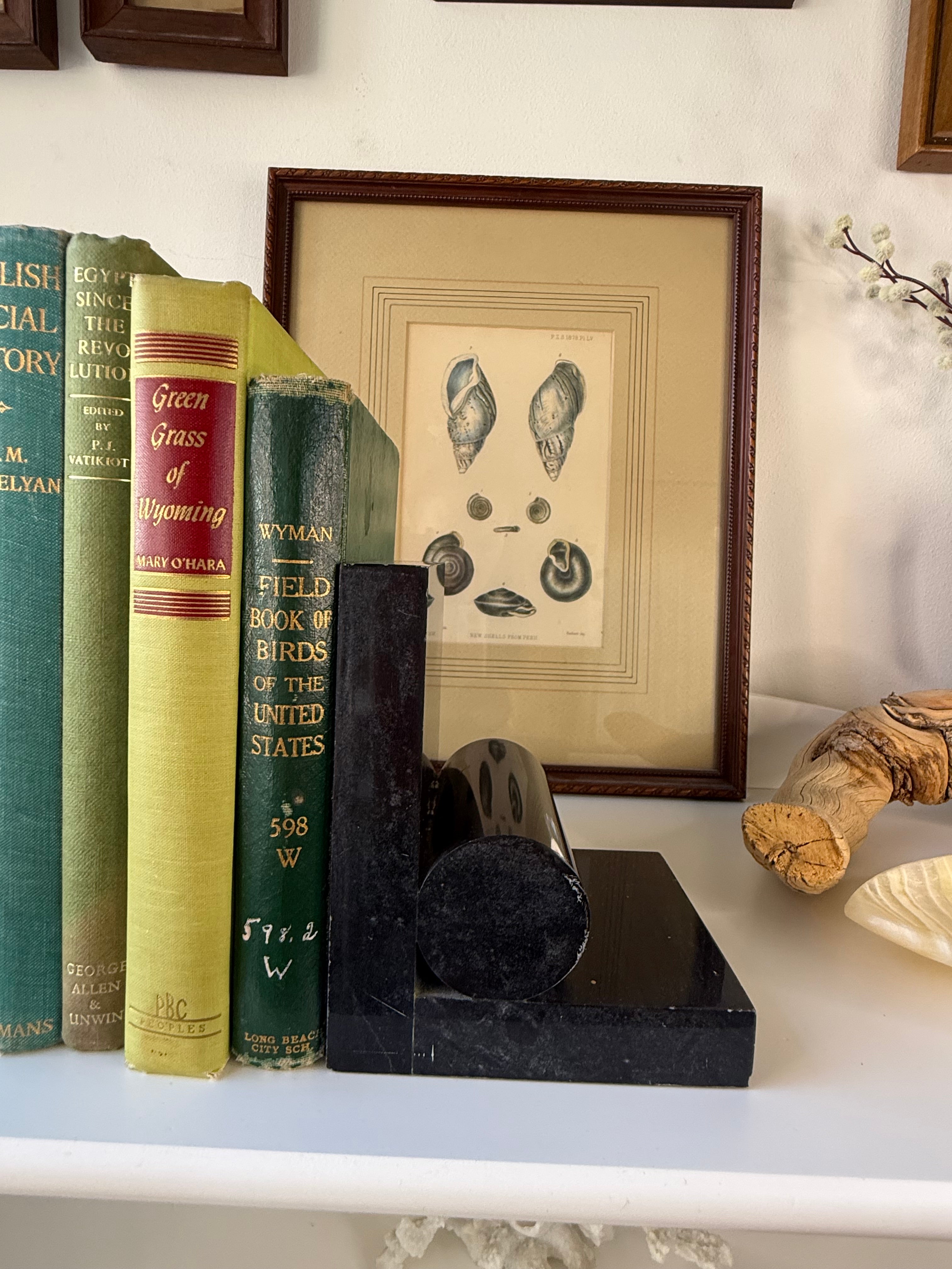 Vintage Postmodern Black Marble Geometric Bookends, Pair