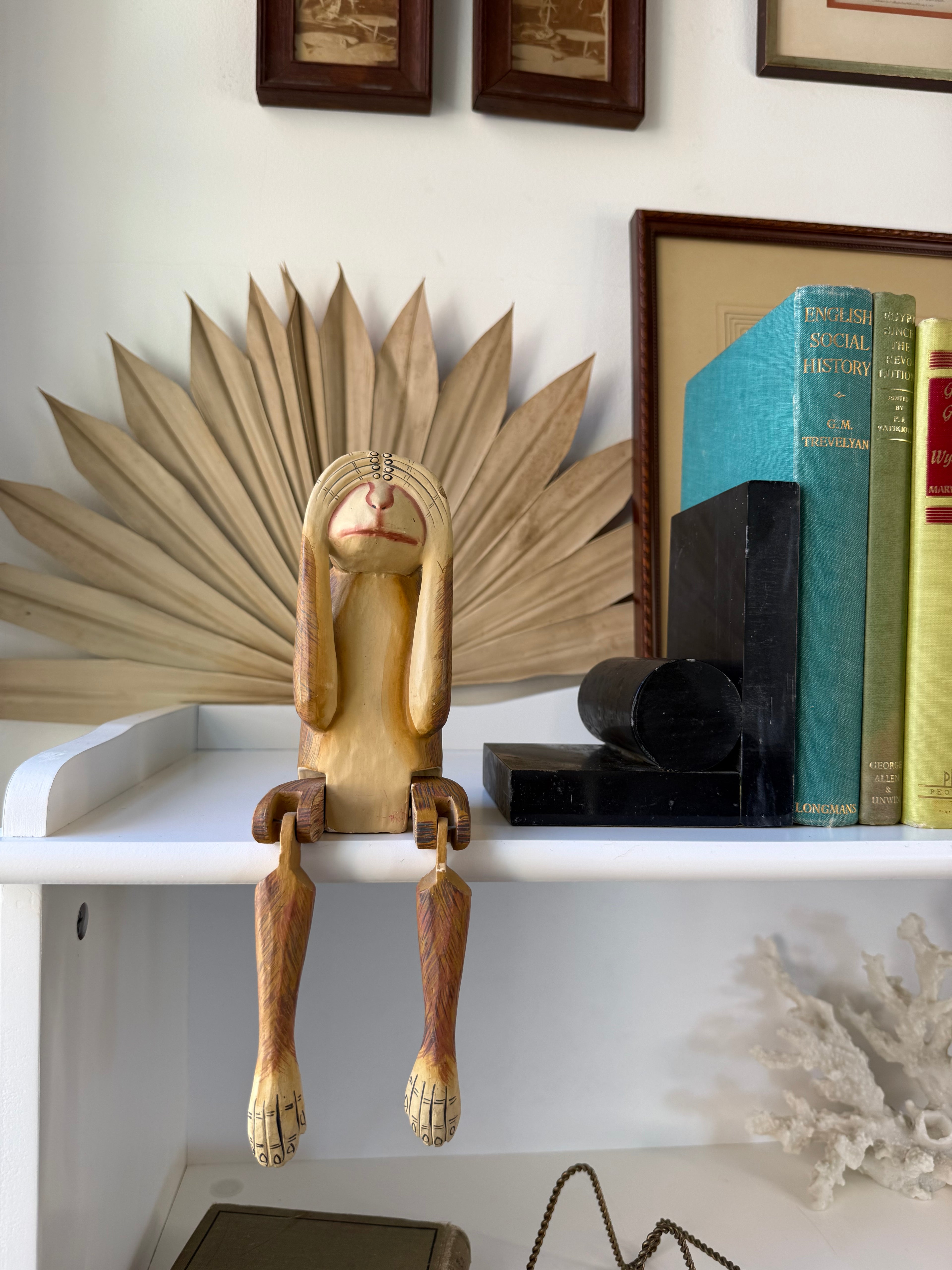 Vintage Hand-Painted Wood Monkey Shelf Sitter