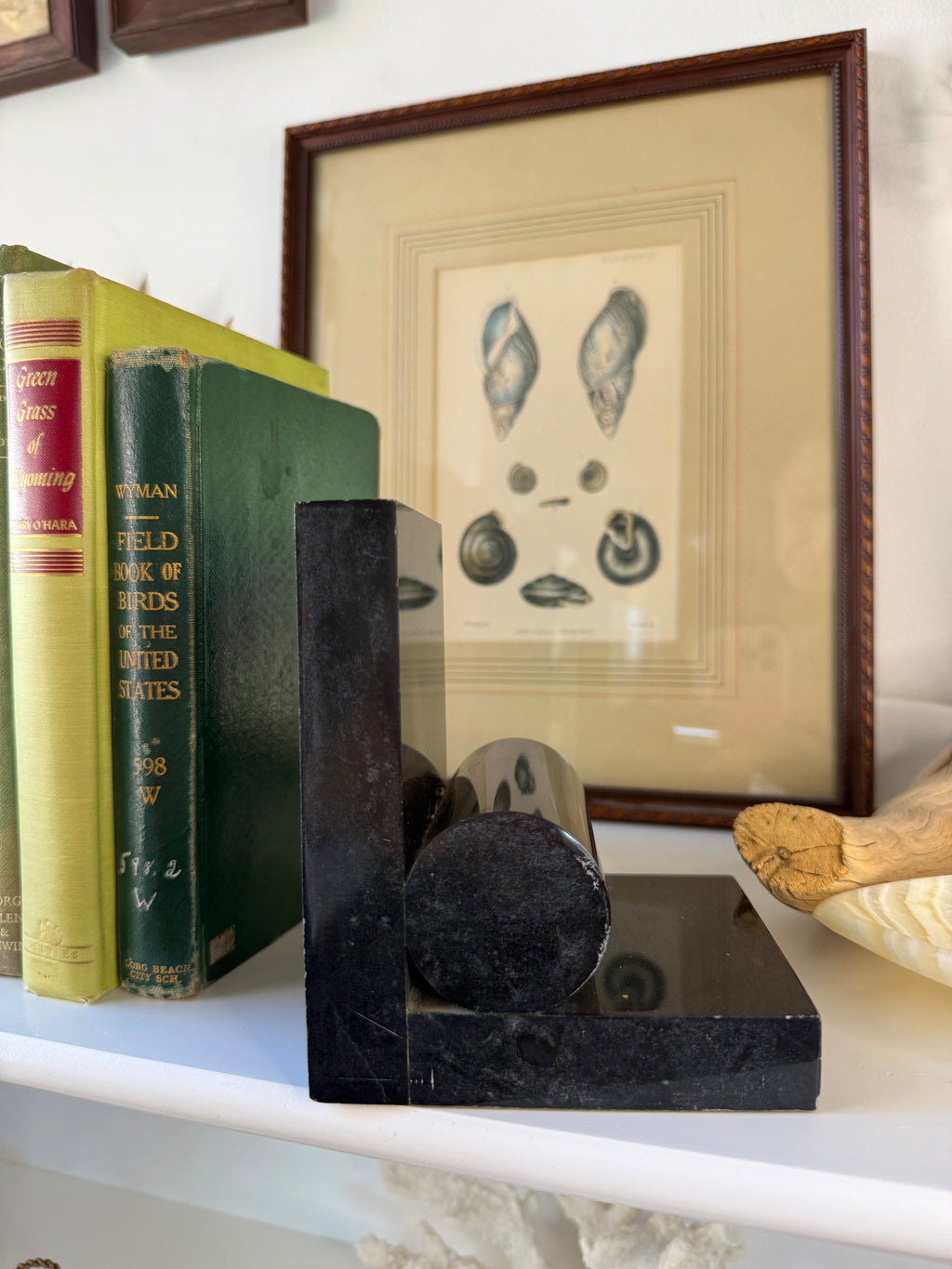 Vintage Postmodern Black Marble Geometric Bookends, Pair