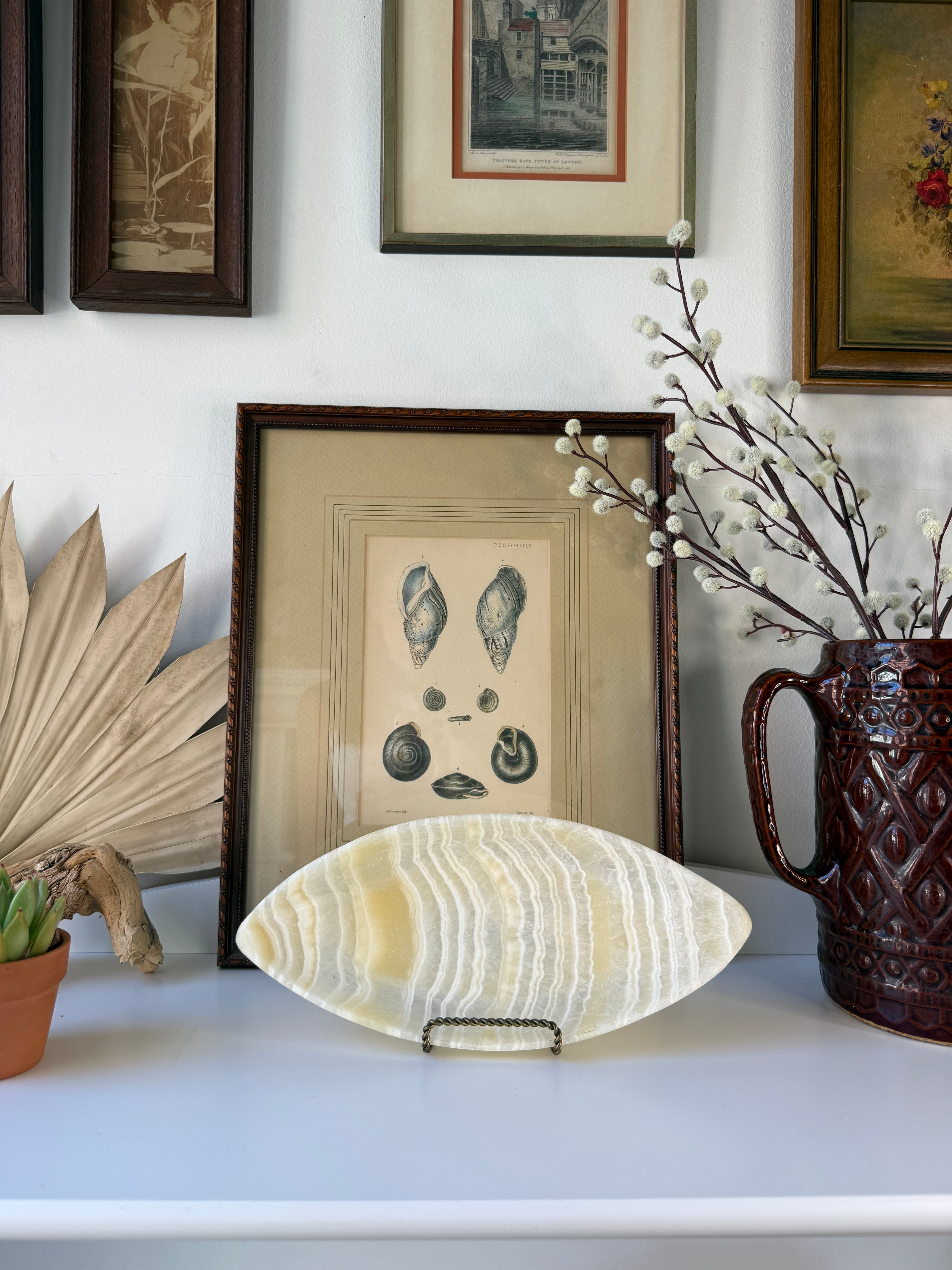 Vintage Banded Onyx Canoe Dish