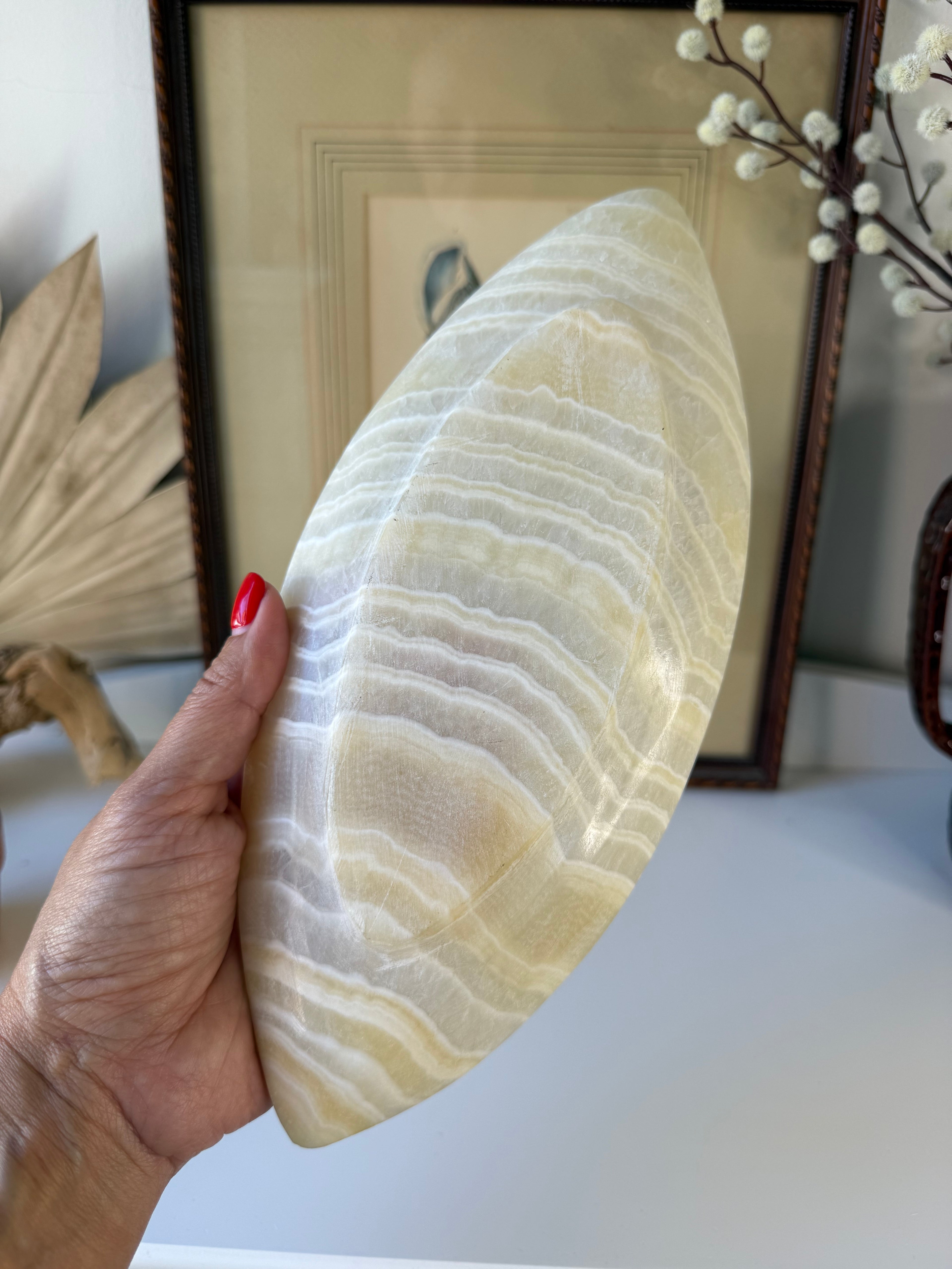 Vintage Banded Onyx Canoe Dish