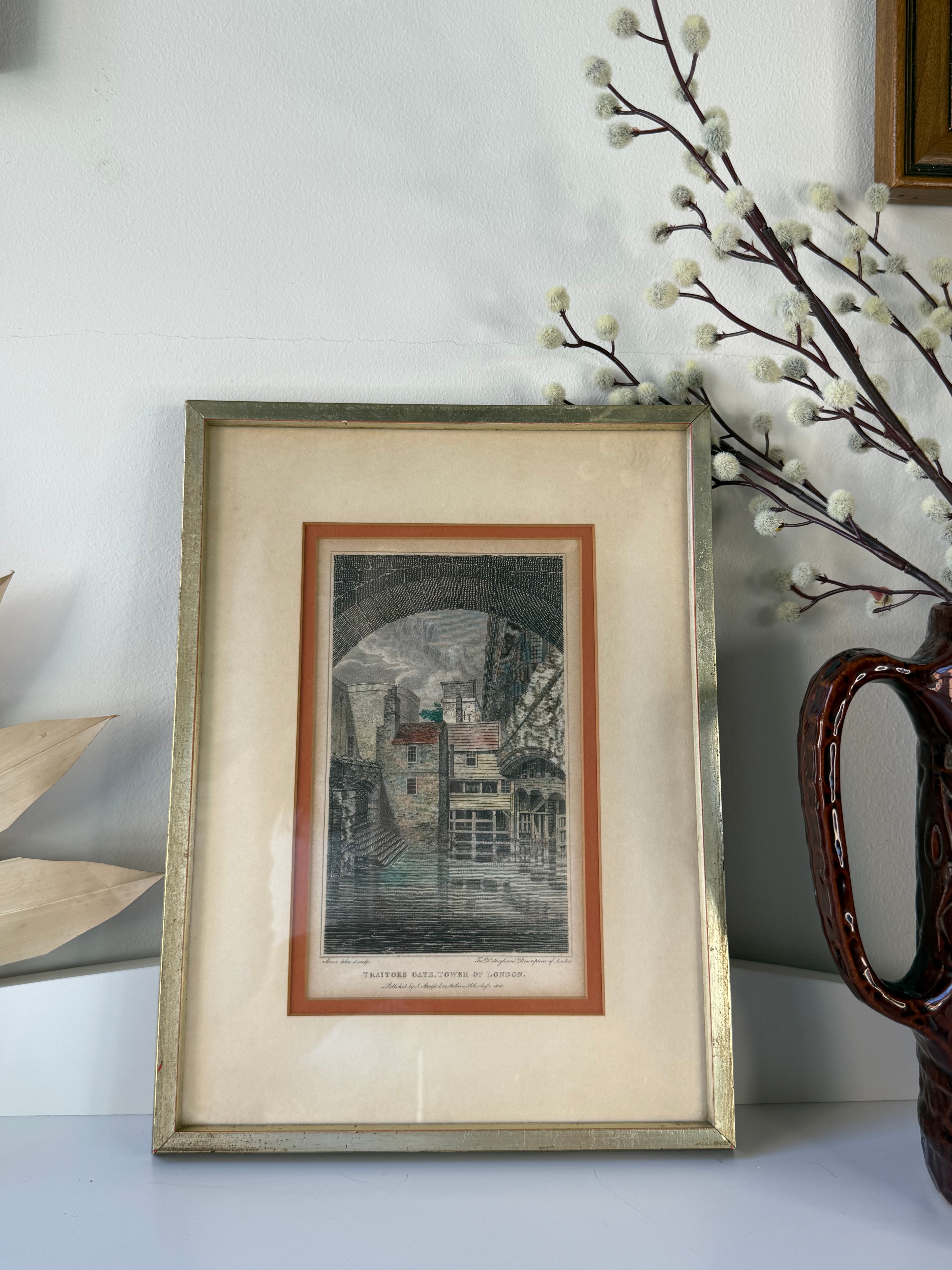 Antique 1808 “Traitors Gate, Tower of London” Framed Engraving