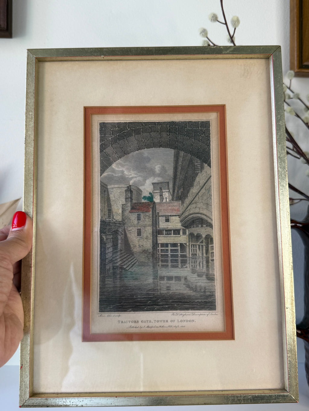 Antique 1808 “Traitors Gate, Tower of London” Framed Engraving
