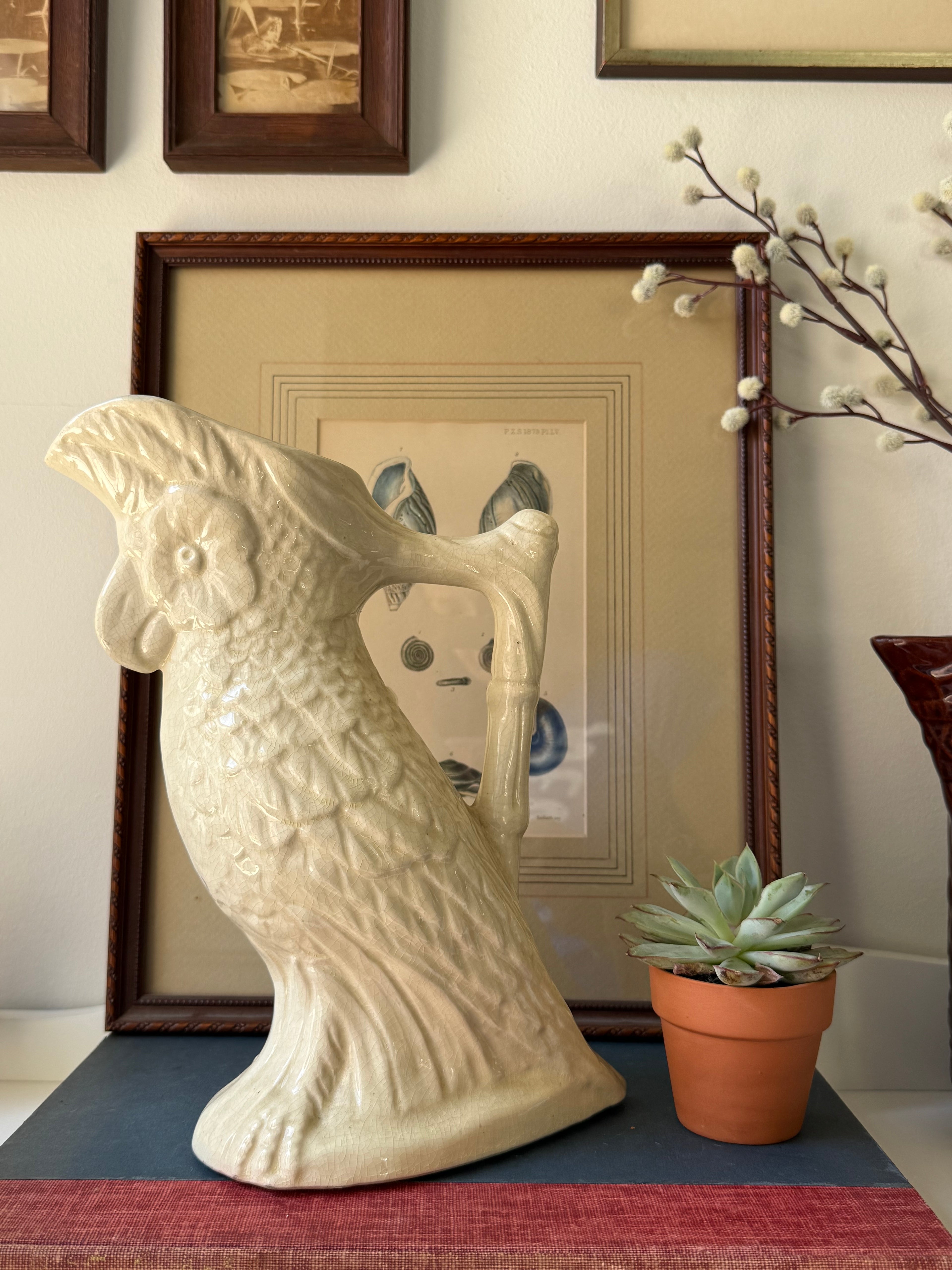 Vintage California Pottery No. 3555 Ivory Cockatoo Pitcher