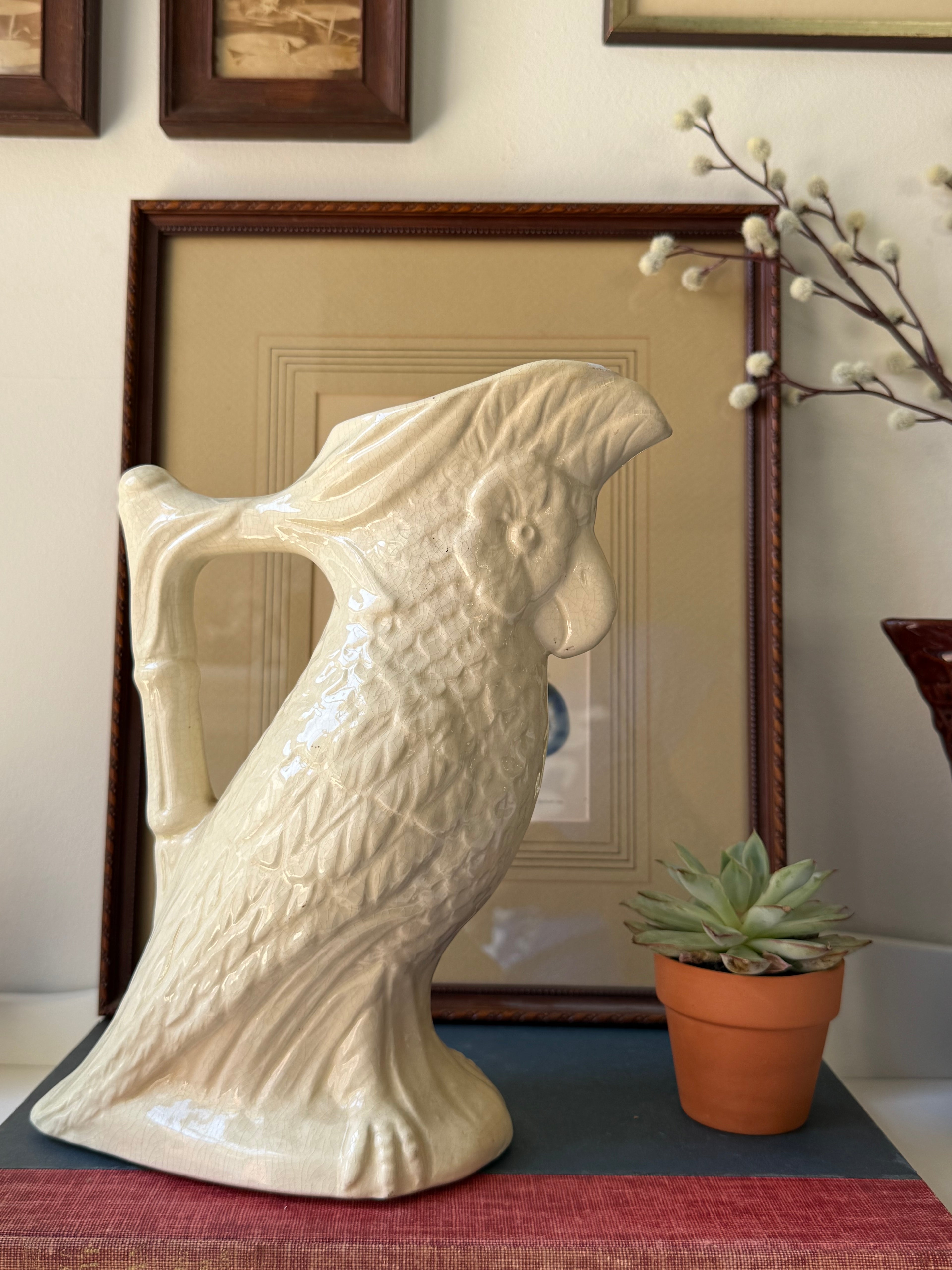 Vintage California Pottery No. 3555 Ivory Cockatoo Pitcher
