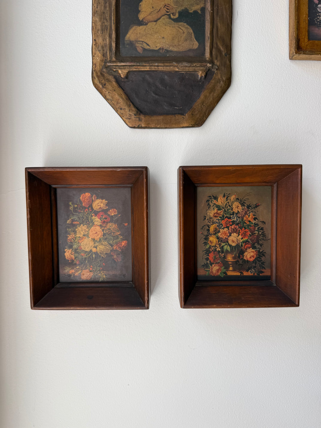 Vintage Italian Floral Framed Art, Set of Two