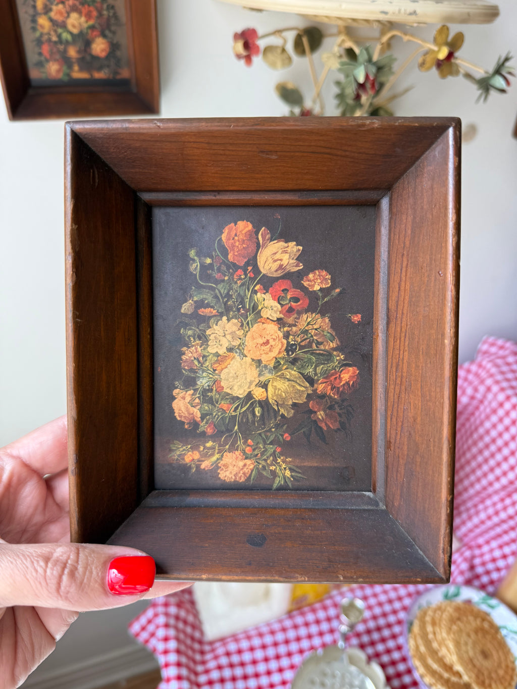 Vintage Italian Floral Framed Art, Set of Two