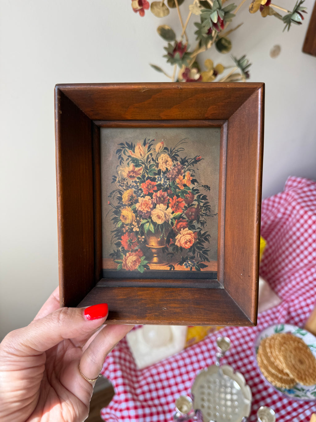 Vintage Italian Floral Framed Art, Set of Two