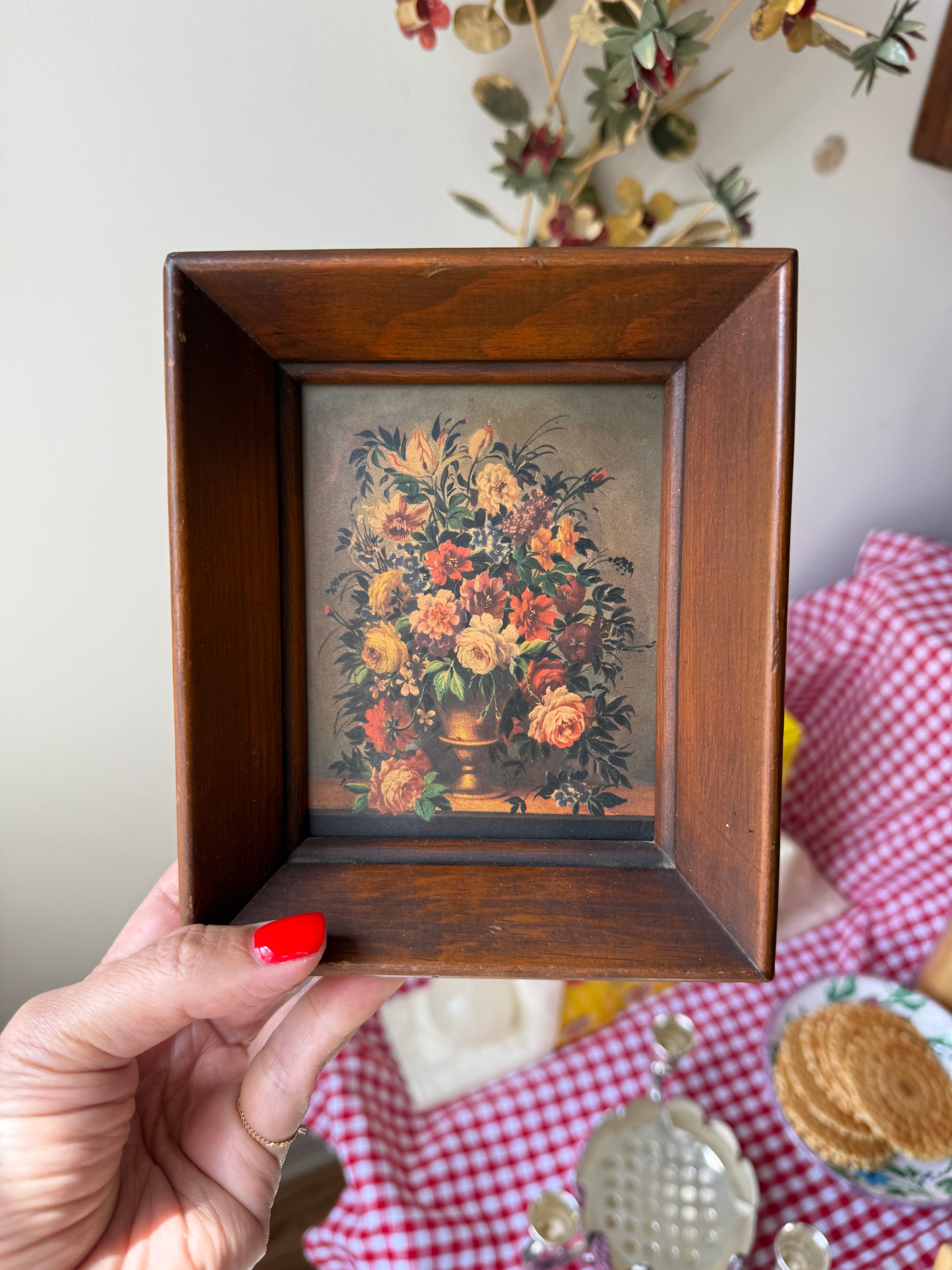 Vintage Italian Floral Framed Art, Set of Two