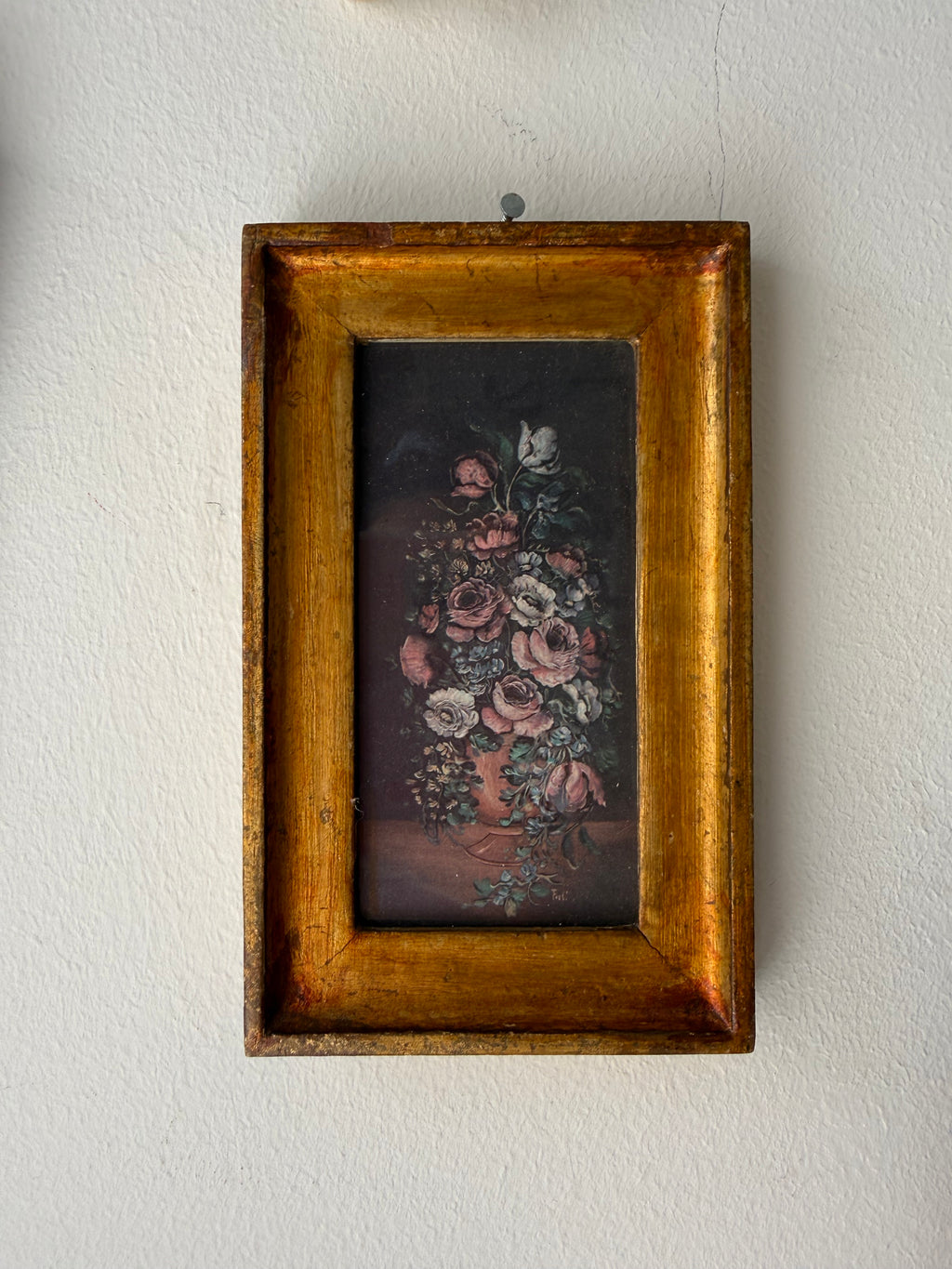 Vintage Italian “Flemish School Flowers” Framed Floral Art