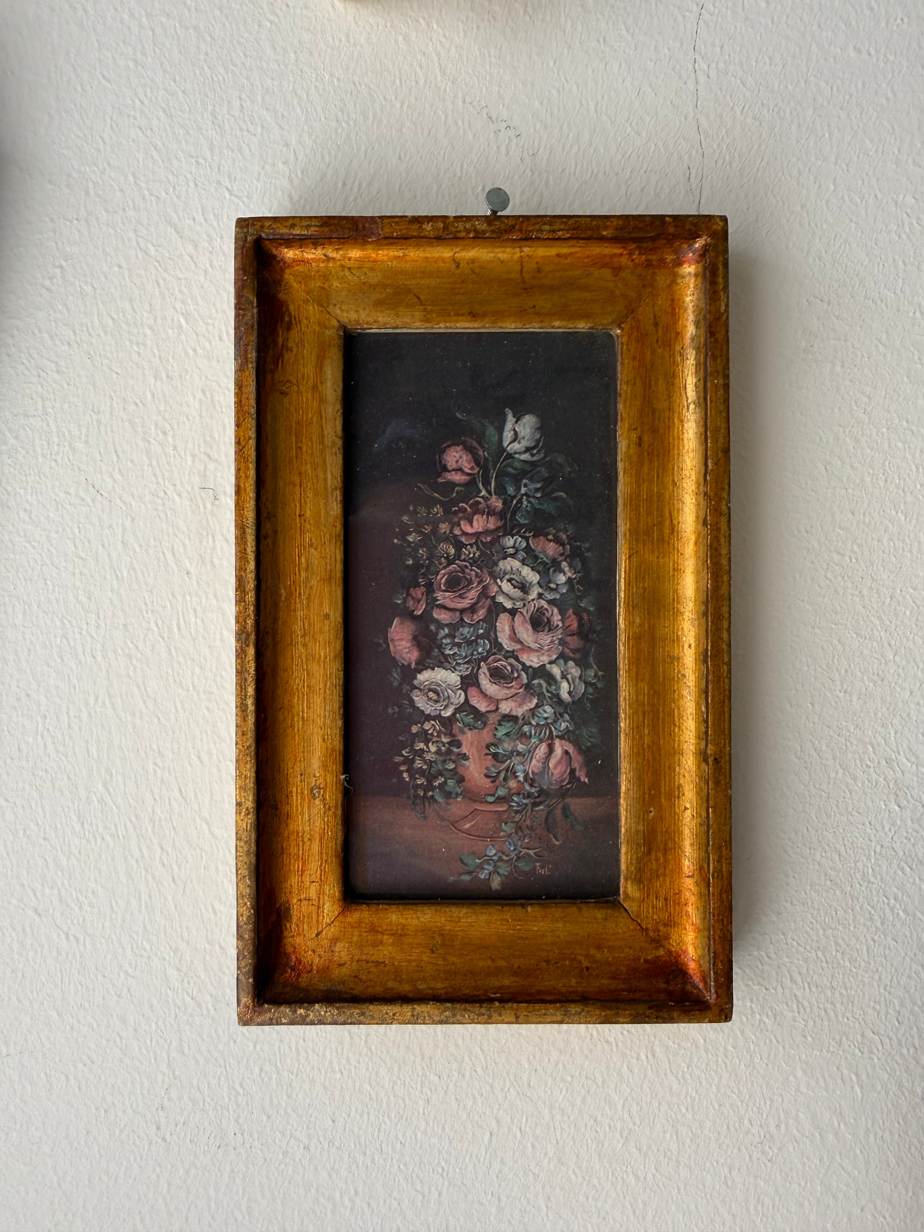 Vintage Italian “Flemish School Flowers” Framed Floral Art
