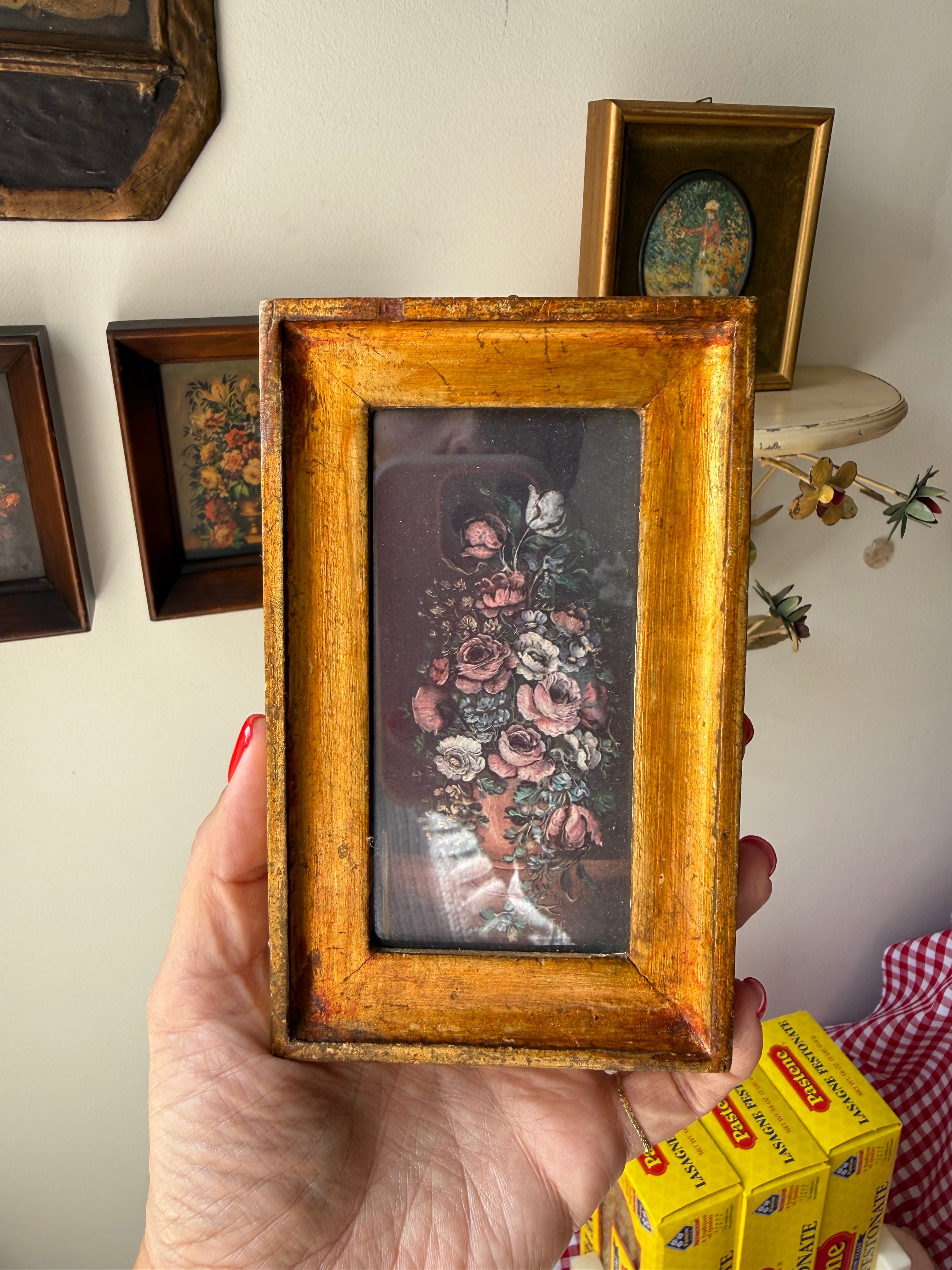 Vintage Italian “Flemish School Flowers” Framed Floral Art