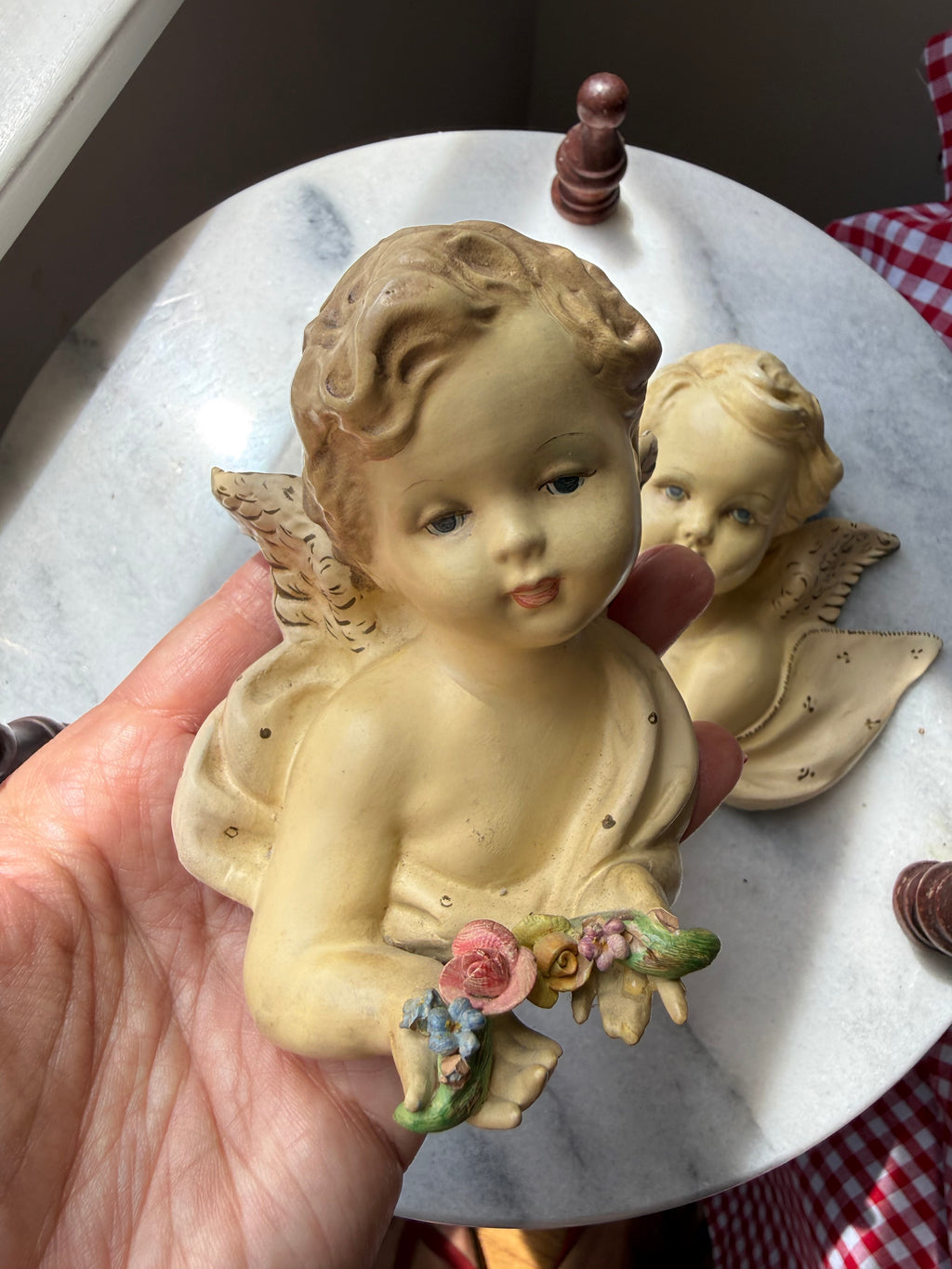 Vintage Italian Floral Cherub Wall Figures, Set of Two