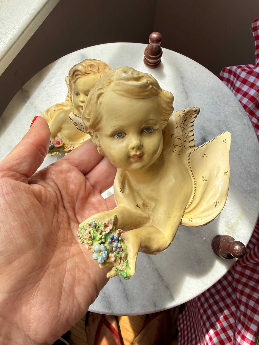 Vintage Italian Floral Cherub Wall Figures, Set of Two