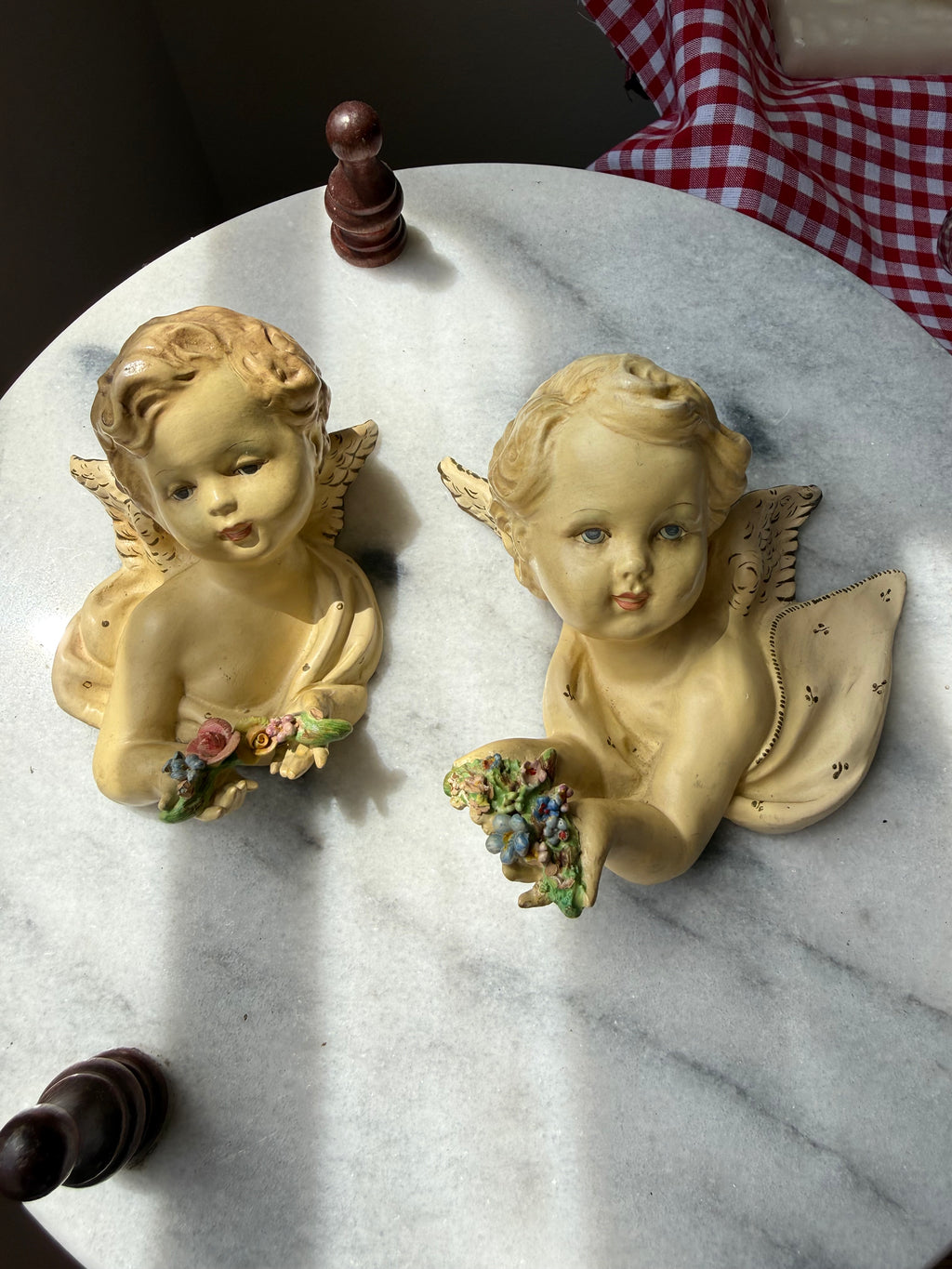 Vintage Italian Floral Cherub Wall Figures, Set of Two