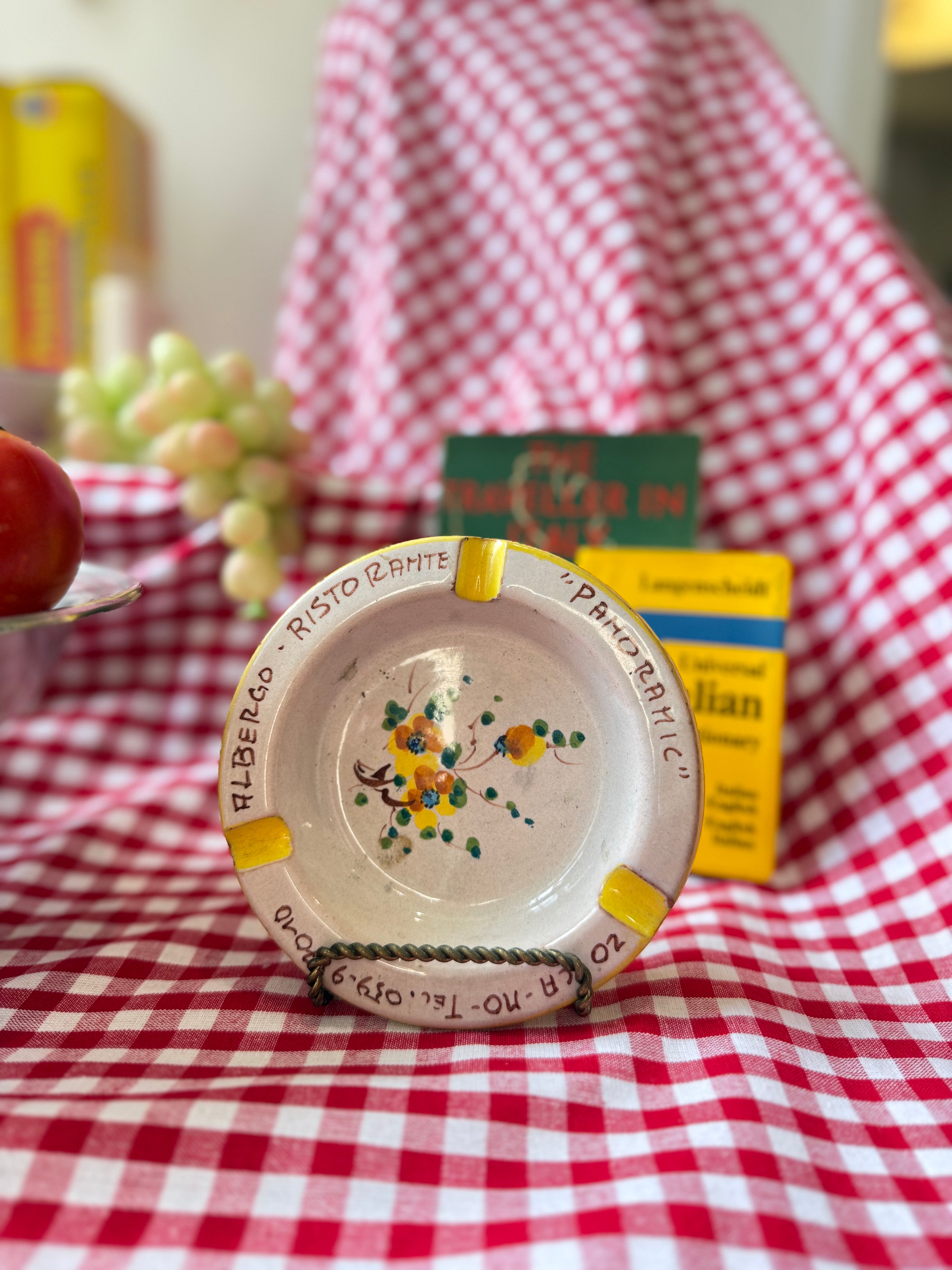 Vintage Italian Albergo Ristorante Hand-Painted Ceramic Ashtray