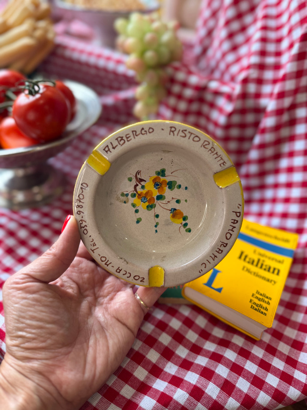 Vintage Italian Albergo Ristorante Hand-Painted Ceramic Ashtray