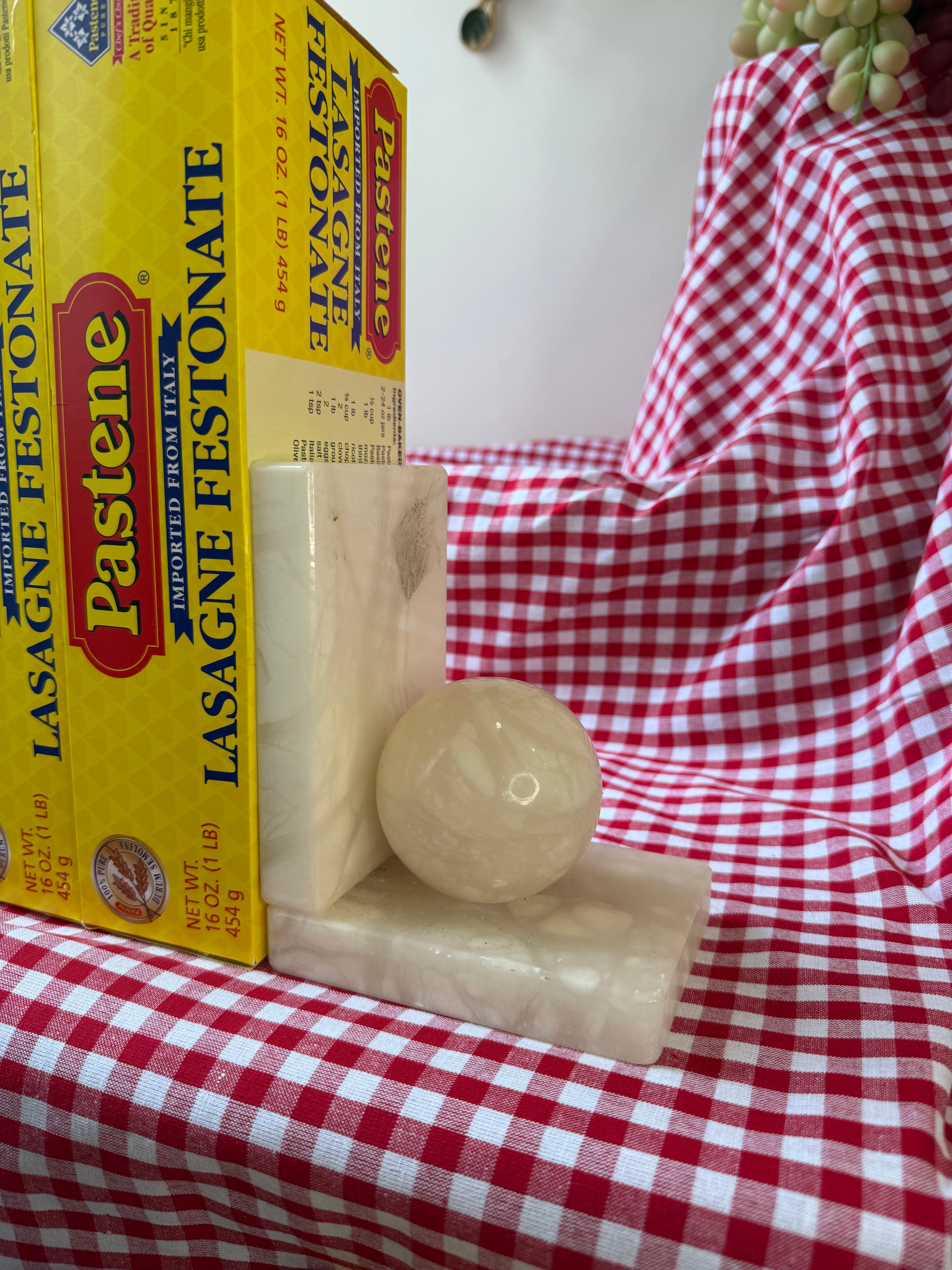 Vintage Italian Alabaster Sphere Bookends, Set of Two