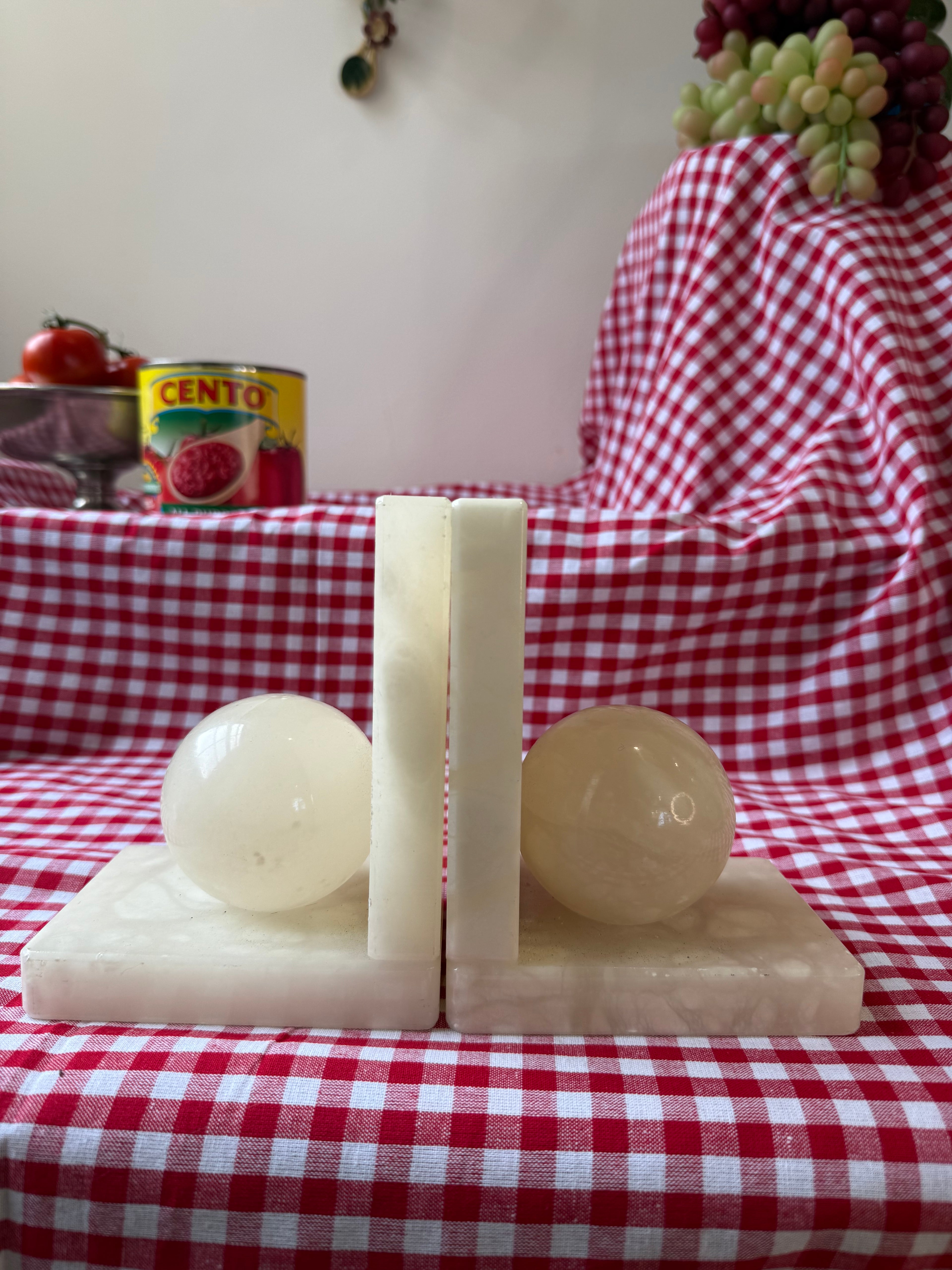 Vintage Italian Alabaster Sphere Bookends, Set of Two