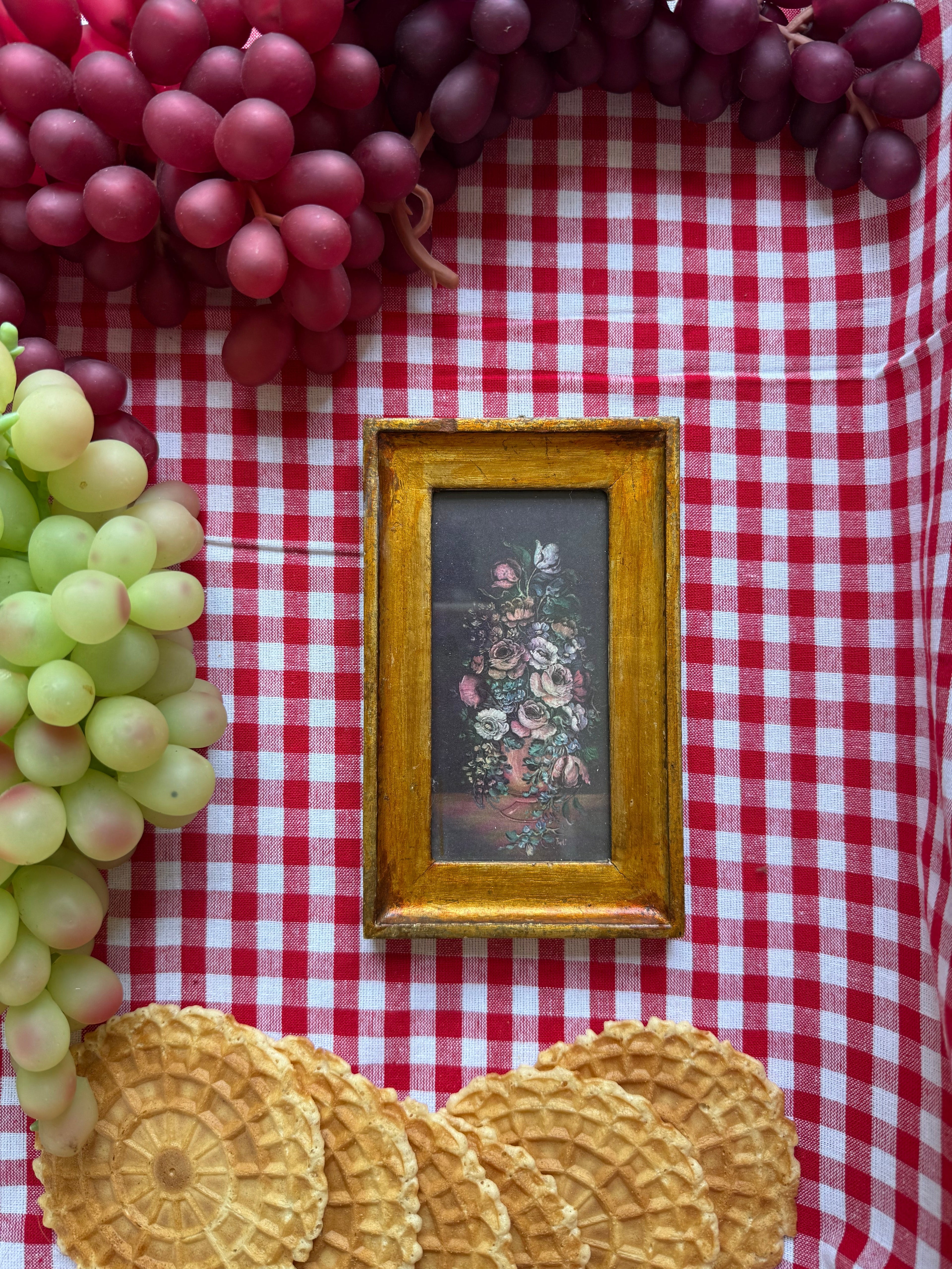 Vintage Italian “Flemish School Flowers” Framed Floral Art