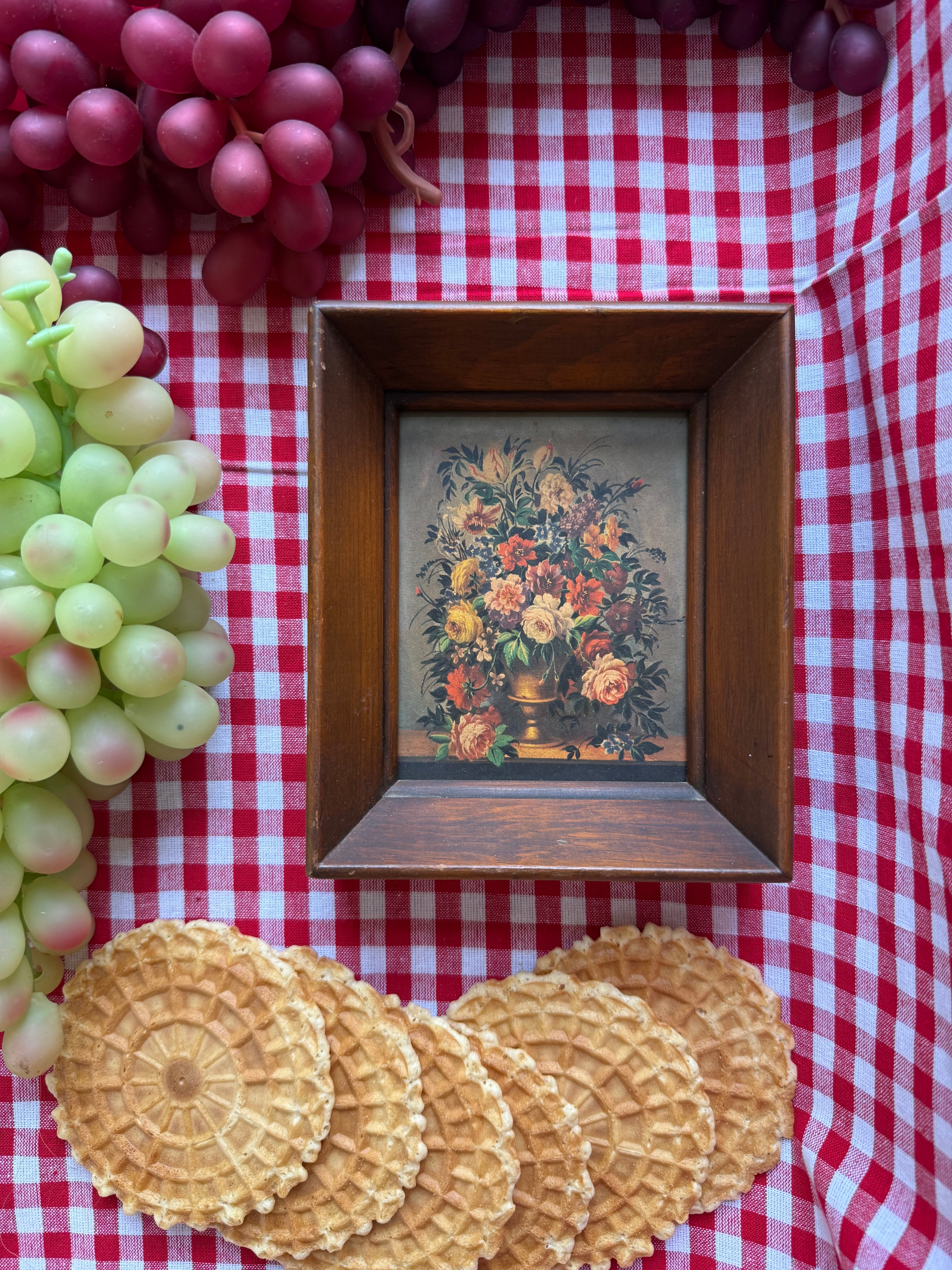 Vintage Italian Floral Framed Art, Set of Two