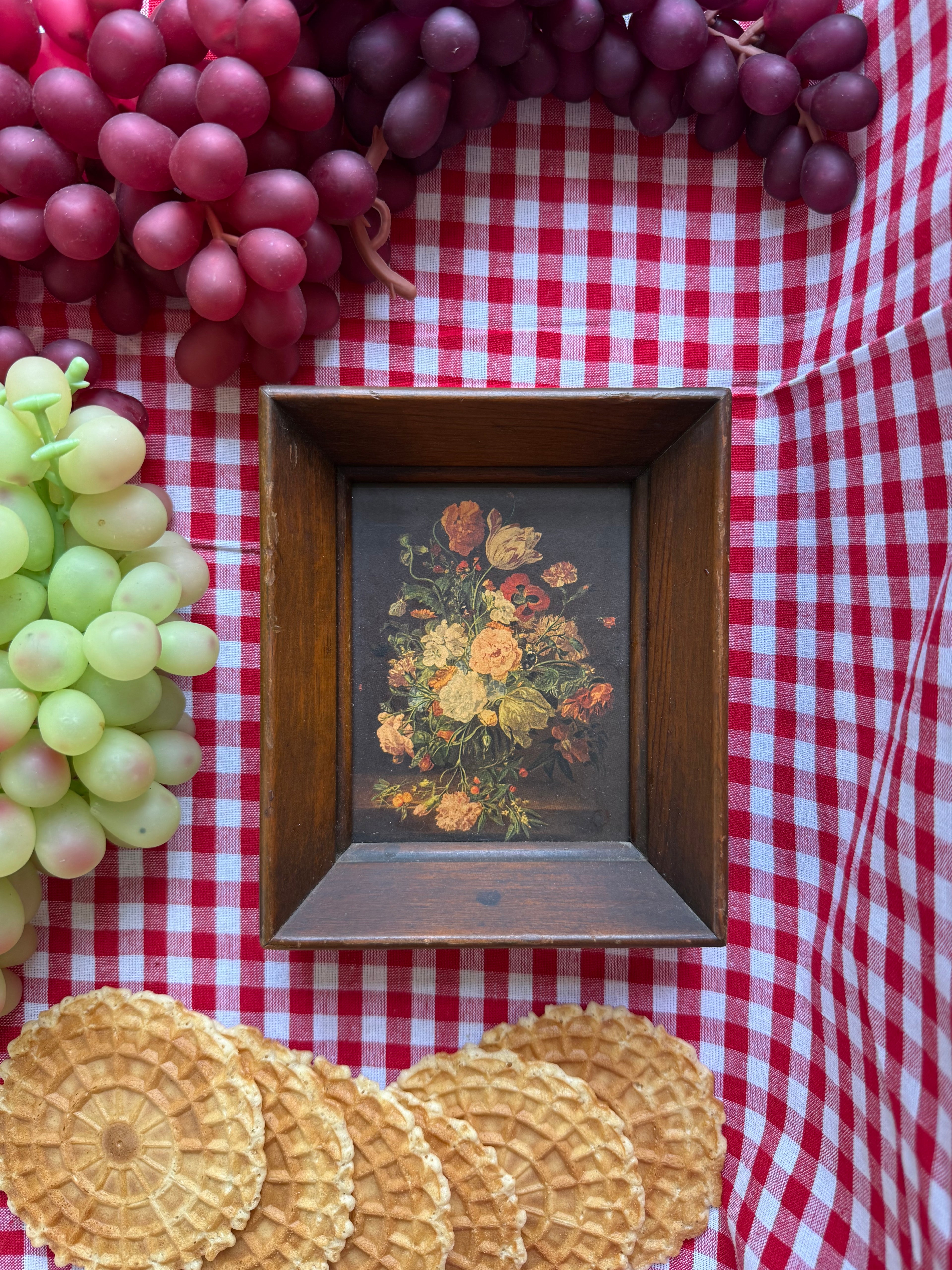Vintage Italian Floral Framed Art, Set of Two