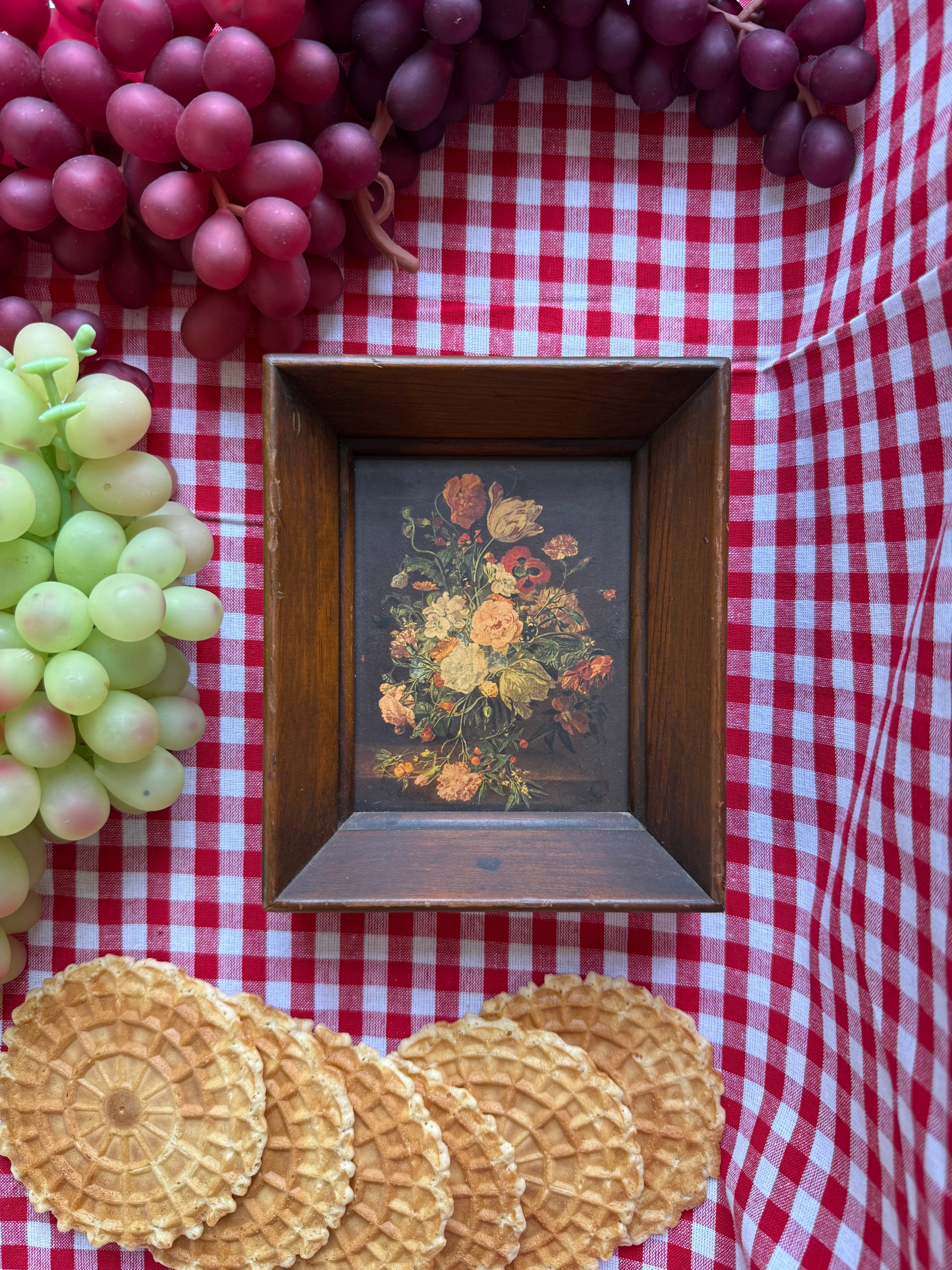 Vintage Italian Floral Framed Art, Set of Two