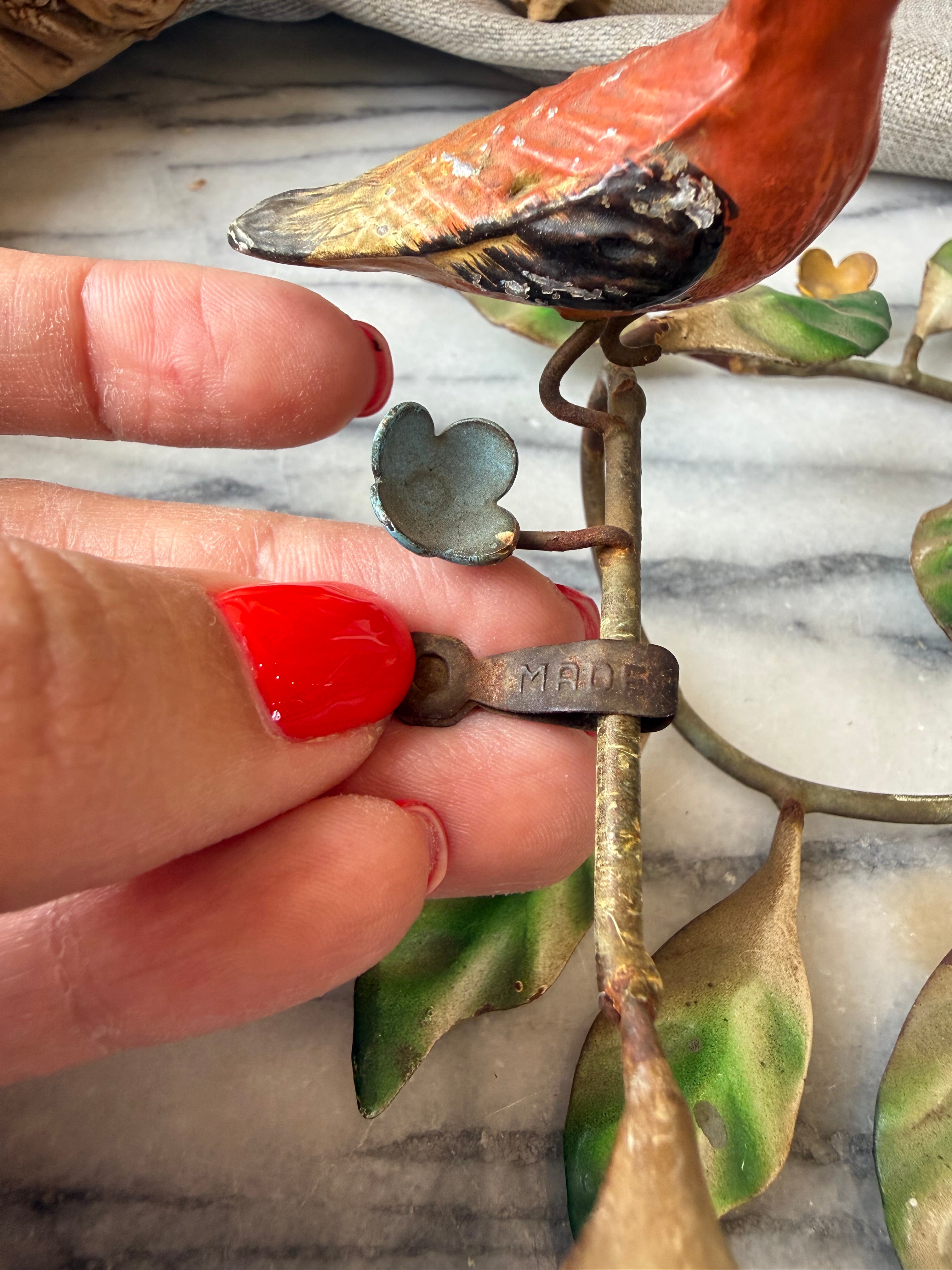 Vintage Toleware Bird & Vine Taper Candle Holder