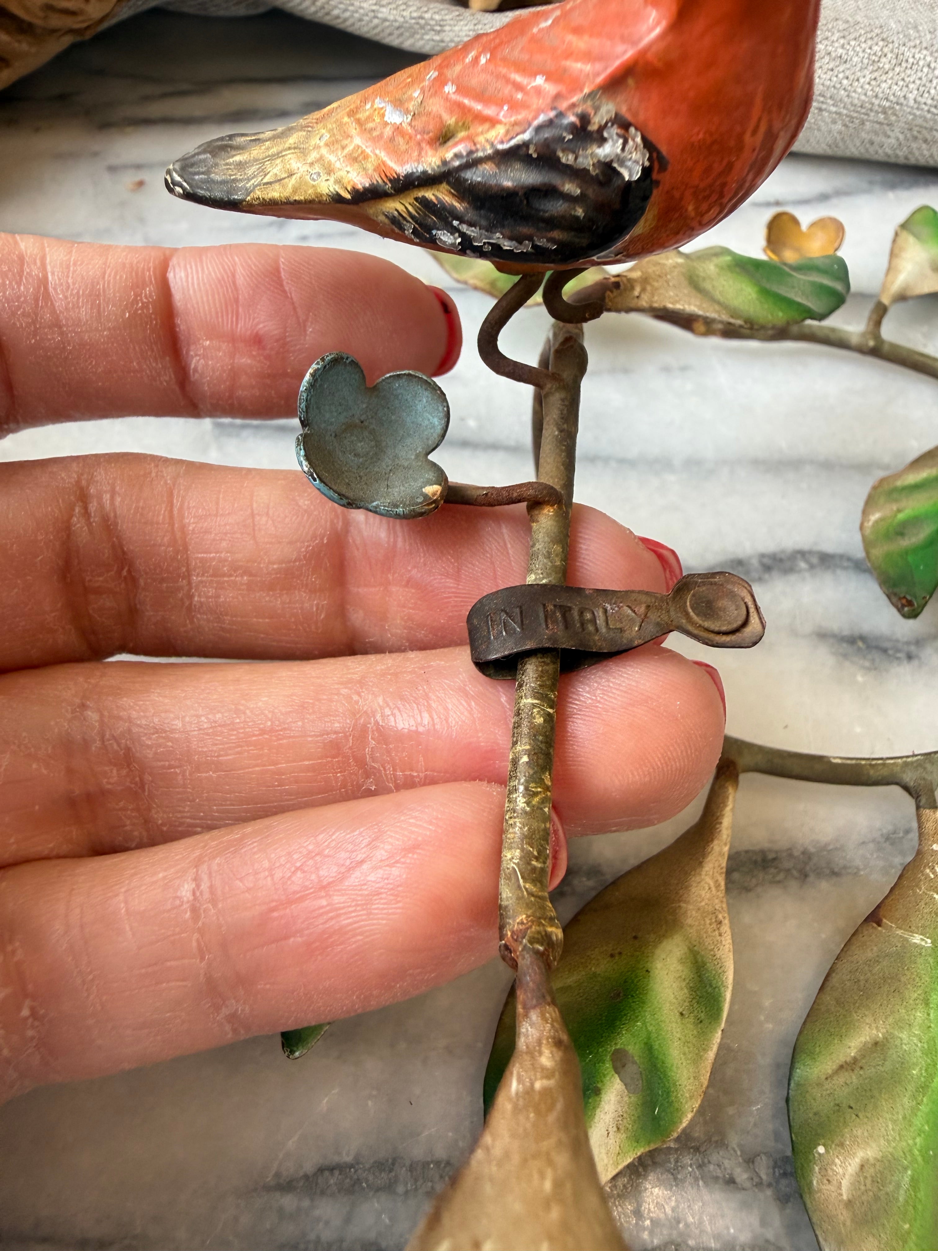 Vintage Toleware Bird & Vine Taper Candle Holder