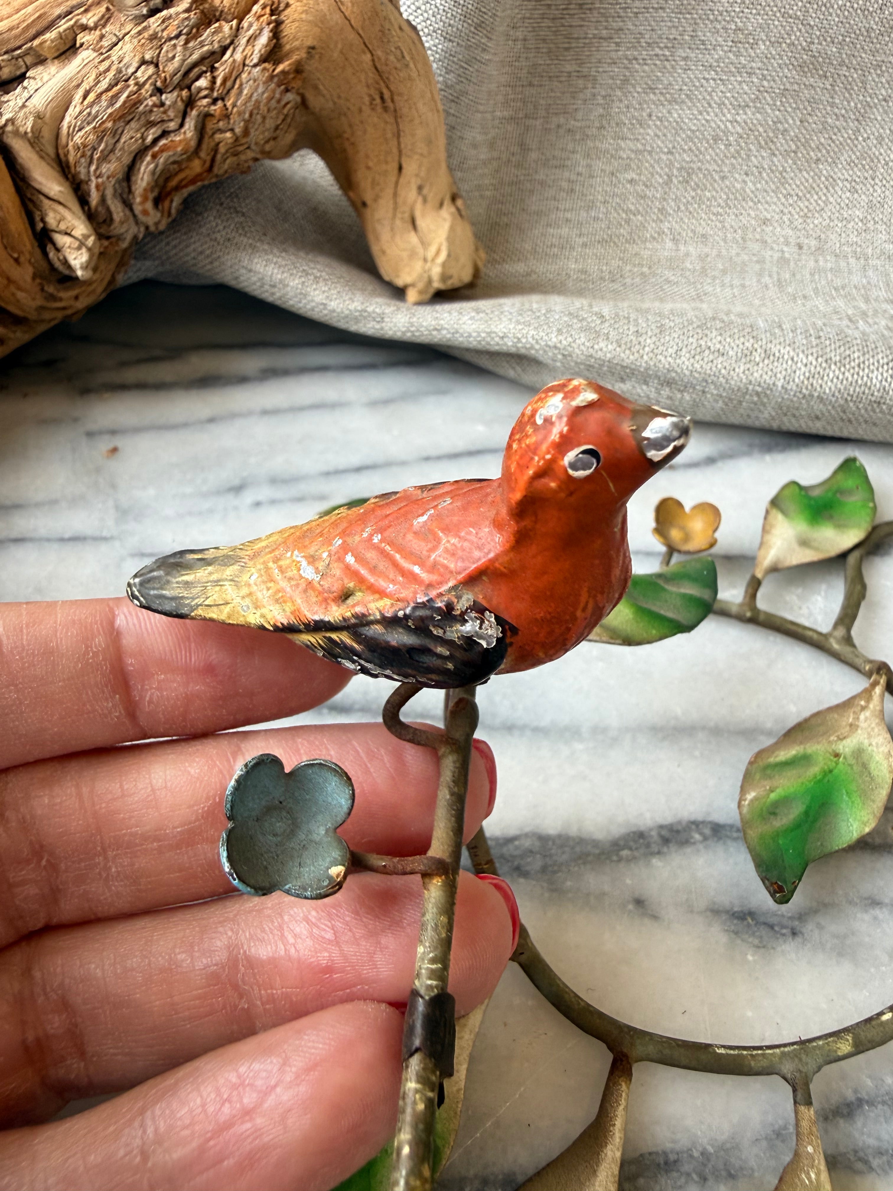 Vintage Toleware Bird & Vine Taper Candle Holder