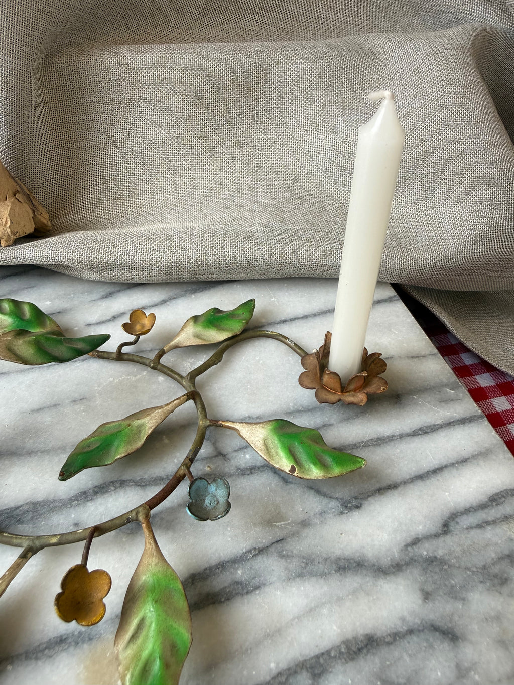 Vintage Toleware Bird & Vine Taper Candle Holder