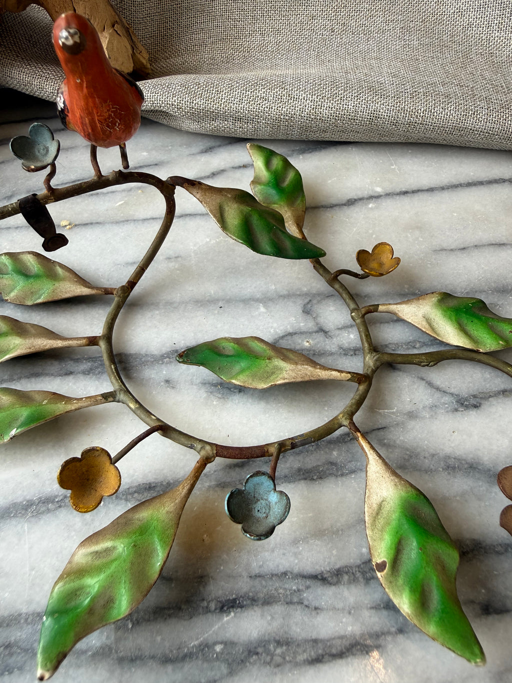 Vintage Toleware Bird & Vine Taper Candle Holder