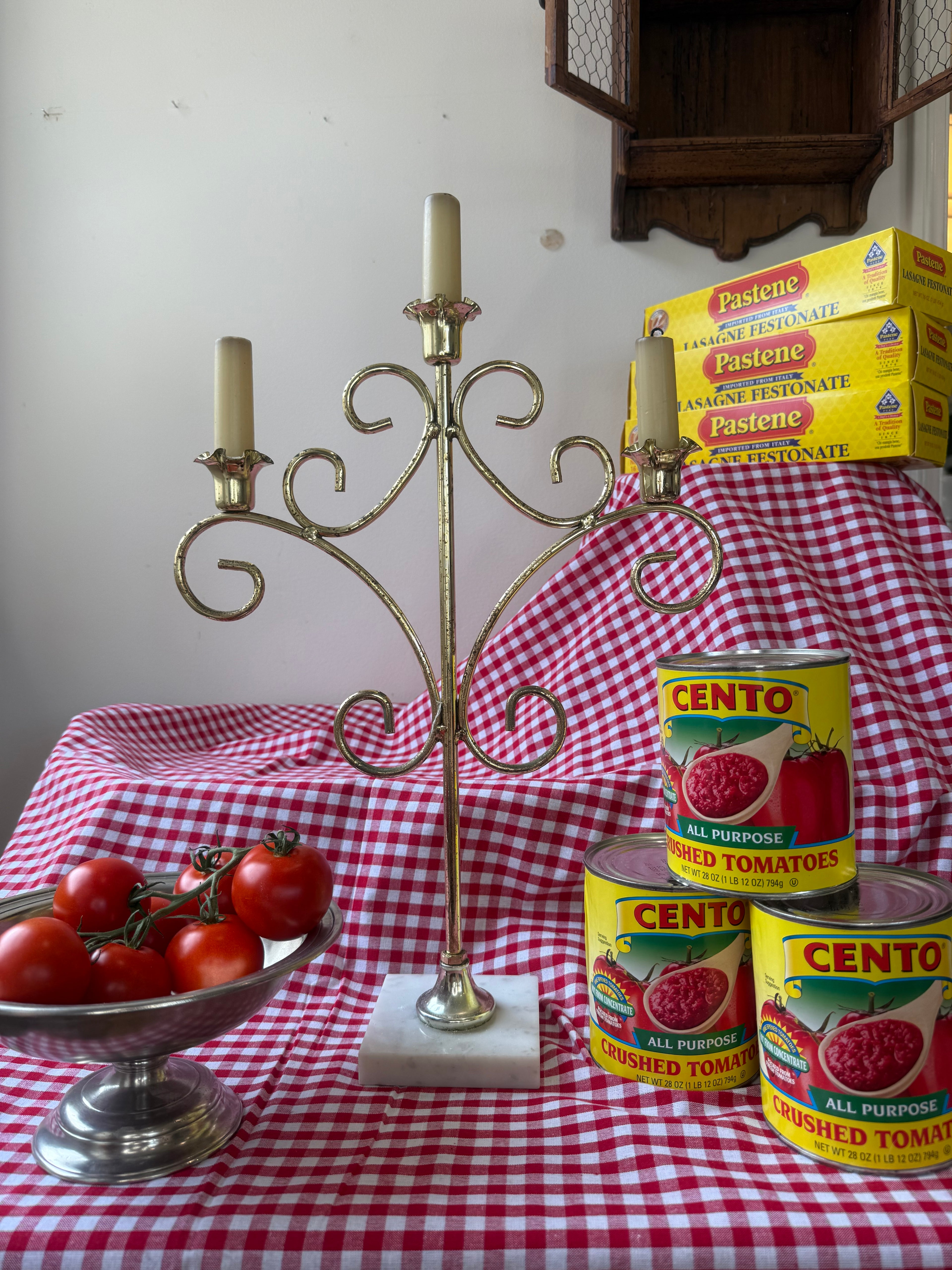 Vintage Italian Three-Light Candelabra with Marble Base