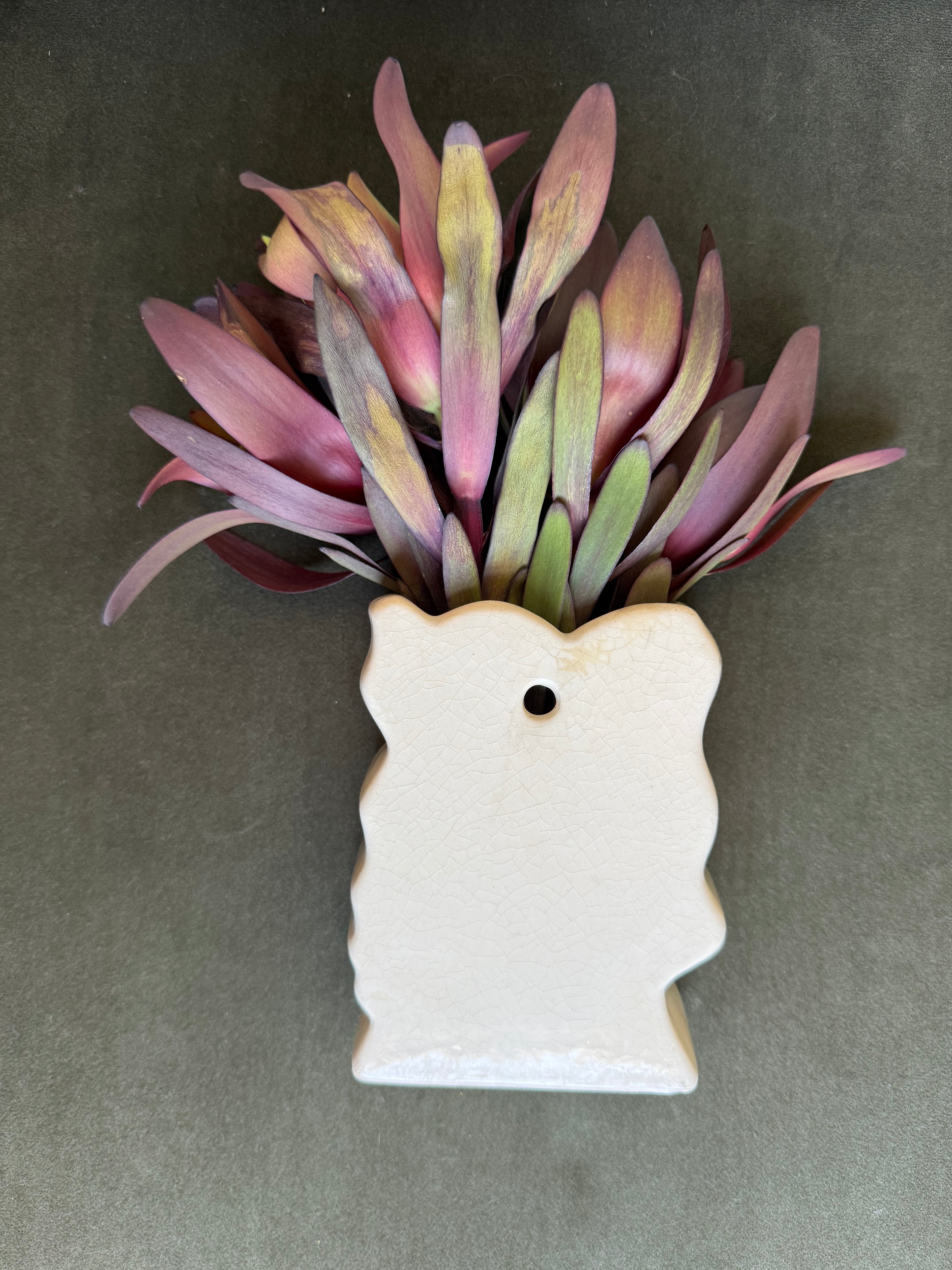 Floral Wall PocketVintage Mid-Century Ceramic Floral Wall Pocket Vase, Blue & Brown Raised Flowers