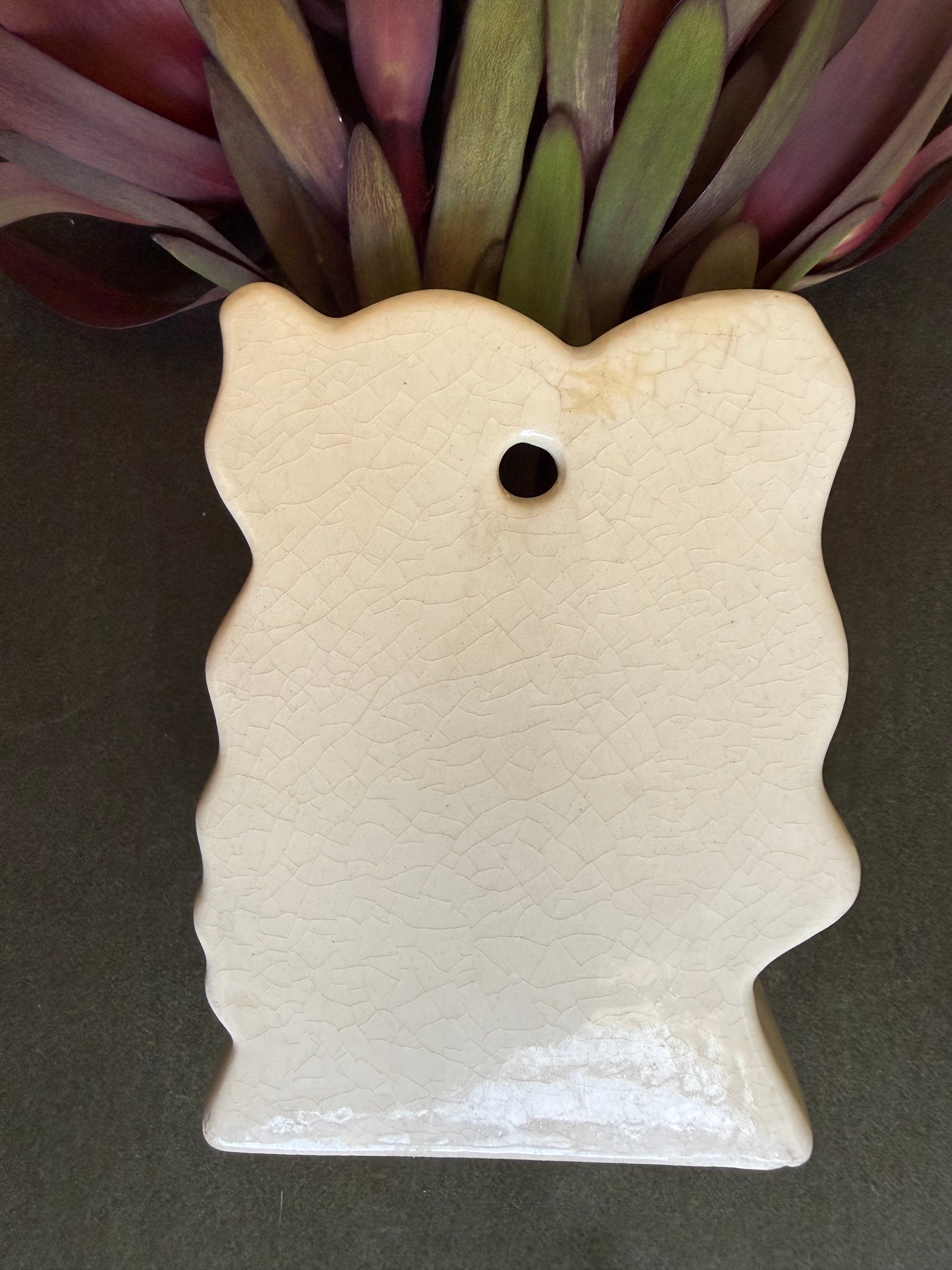 Floral Wall PocketVintage Mid-Century Ceramic Floral Wall Pocket Vase, Blue & Brown Raised Flowers