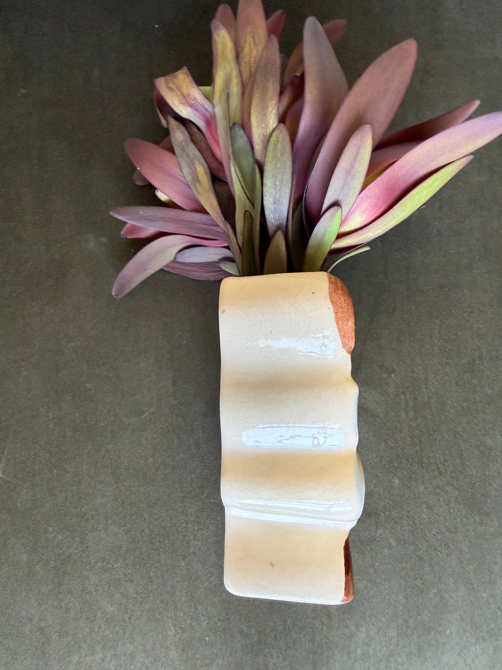 Floral Wall PocketVintage Mid-Century Ceramic Floral Wall Pocket Vase, Blue & Brown Raised Flowers