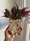 Floral Wall PocketVintage Mid-Century Ceramic Floral Wall Pocket Vase, Blue & Brown Raised Flowers