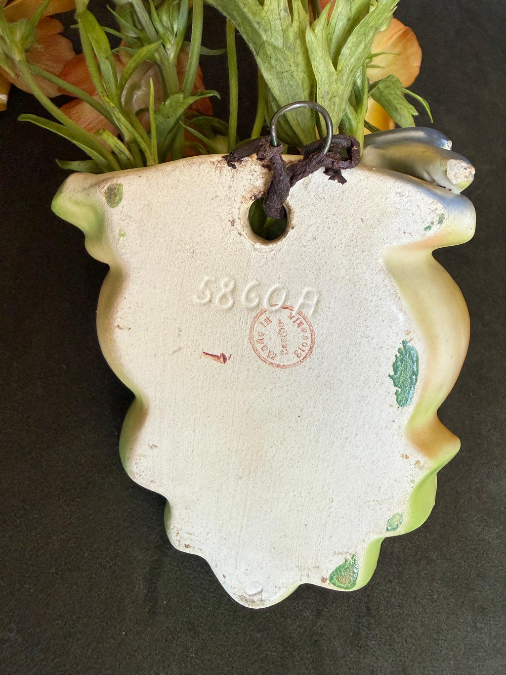 Vintage 1920s–30s Czechoslovakia Bird & Fruit Ceramic Wall Pocket Vase, Red Dime Mark #5860